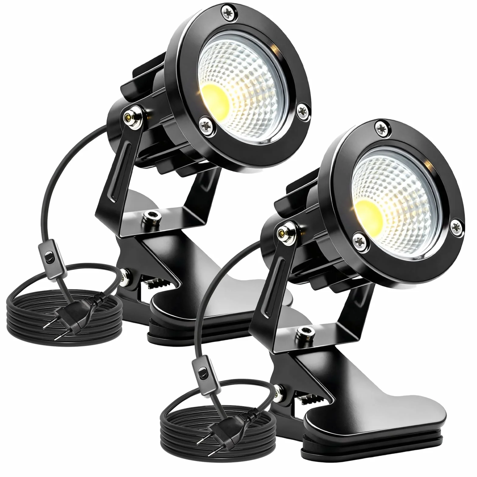 Lot de 2 Spots LED à Pince, Projecteur Étanche pour Jardin avec Prise et Interrupteur