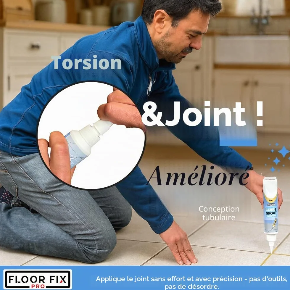 Twist & Grout de Floor-Fix Pro - Joint Carrelage. Réparation Rapide pour Salle de Bain/Douche/Cuisine - Kit de Restauration Prémélangé, Durable et Imperméable (Blanc)