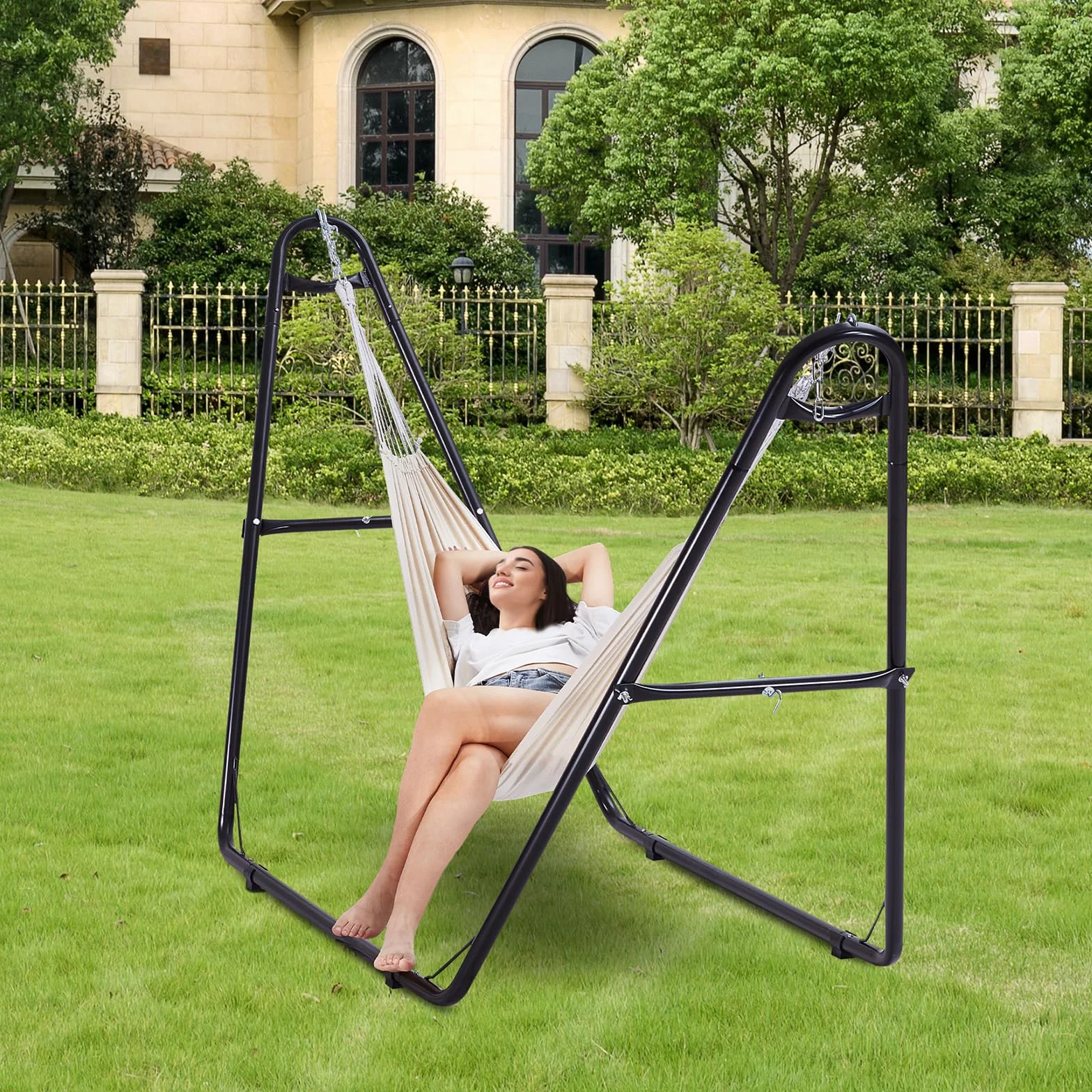 VEVOR Support de Hamac Portable 250 kg Cadre Universel Acier 2,3-3,9 m Réglable avec Sac de Transport