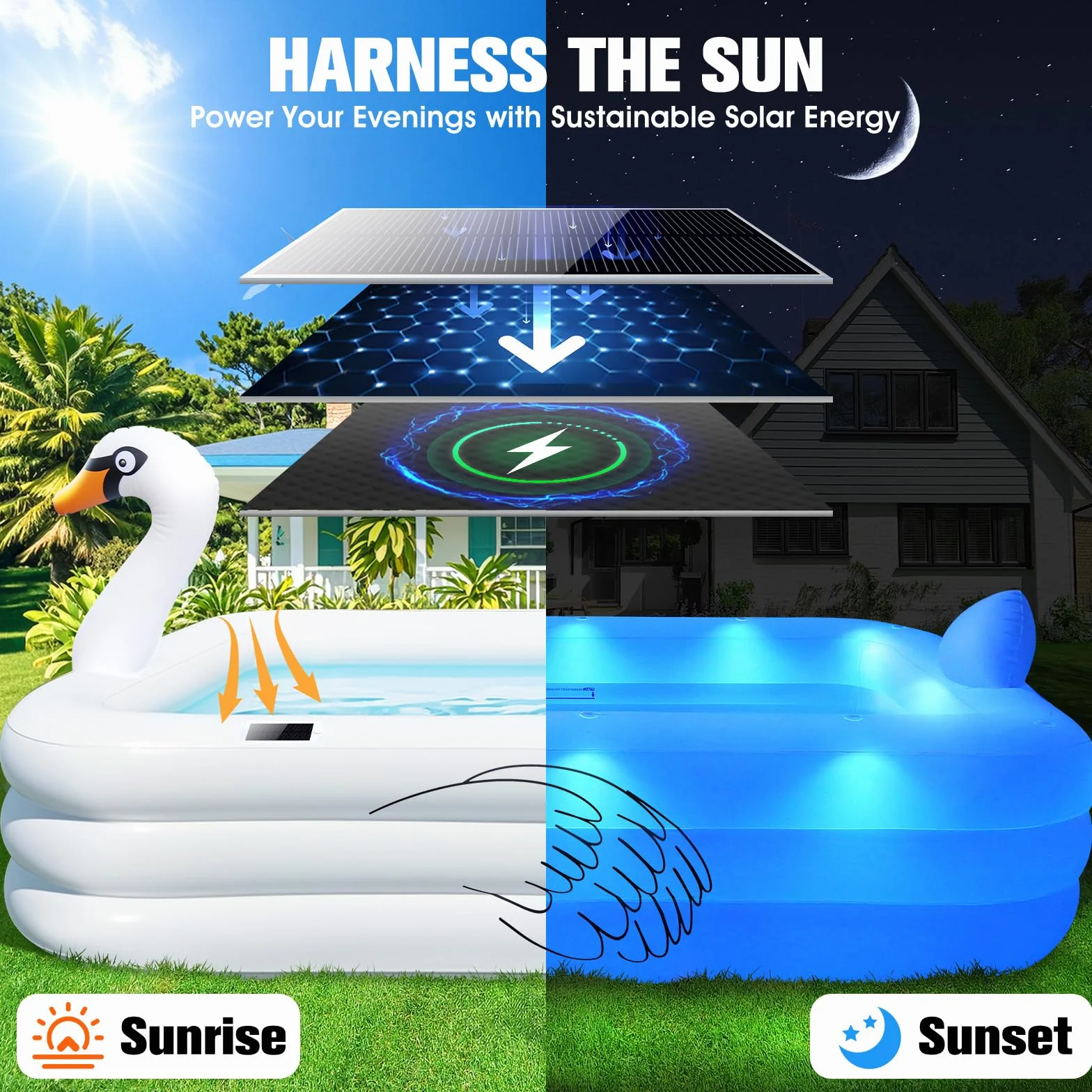 ChlorBlu Piscine Gonflable avec Lumières 255x160x50cm Rectangulaire pour Enfants et Famille