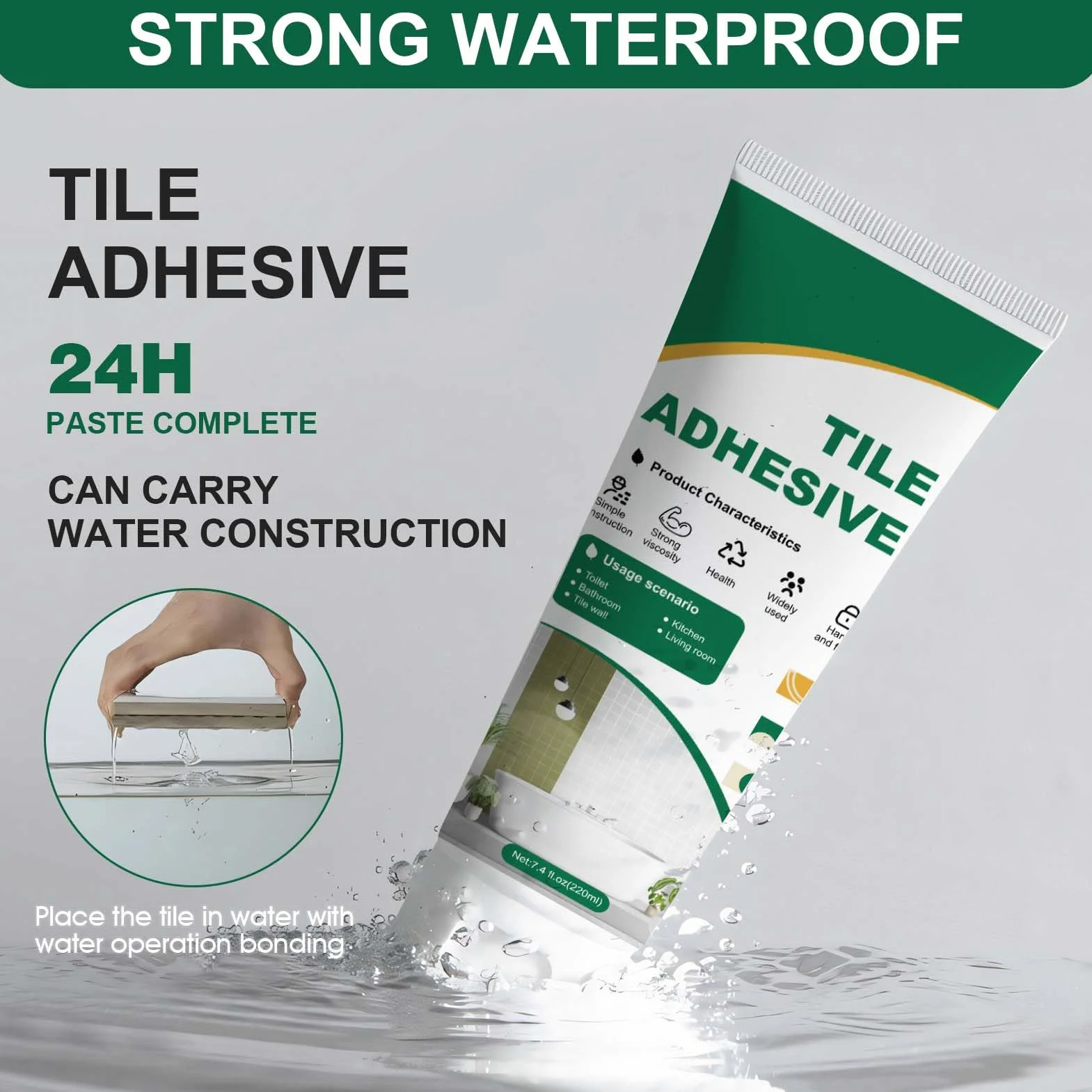 Colle a Carrelage, Colle Carrelage salle de bain, Joint carrelage Blanc, colle carrelage piscine, Coulis Étanche pour Carreaux pour Réparer les Rayures, Trous, Fissures(220g)