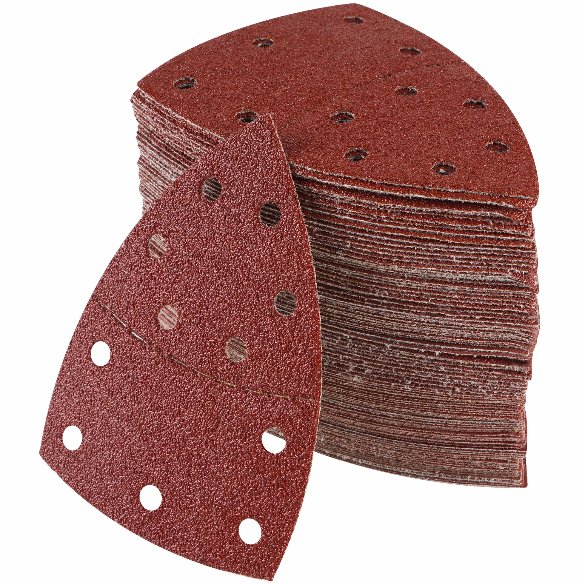 Lot de 100 Papier Abrasif pour Ponceuse, 105 mm x 152 mm, Grain P40/60/80/120/180/240/400, Triangles de Ponçage pour Bosch PSM 100A, PSM 160, PSM 200 AES, PSM 18, PDA 180, PSM 160 A