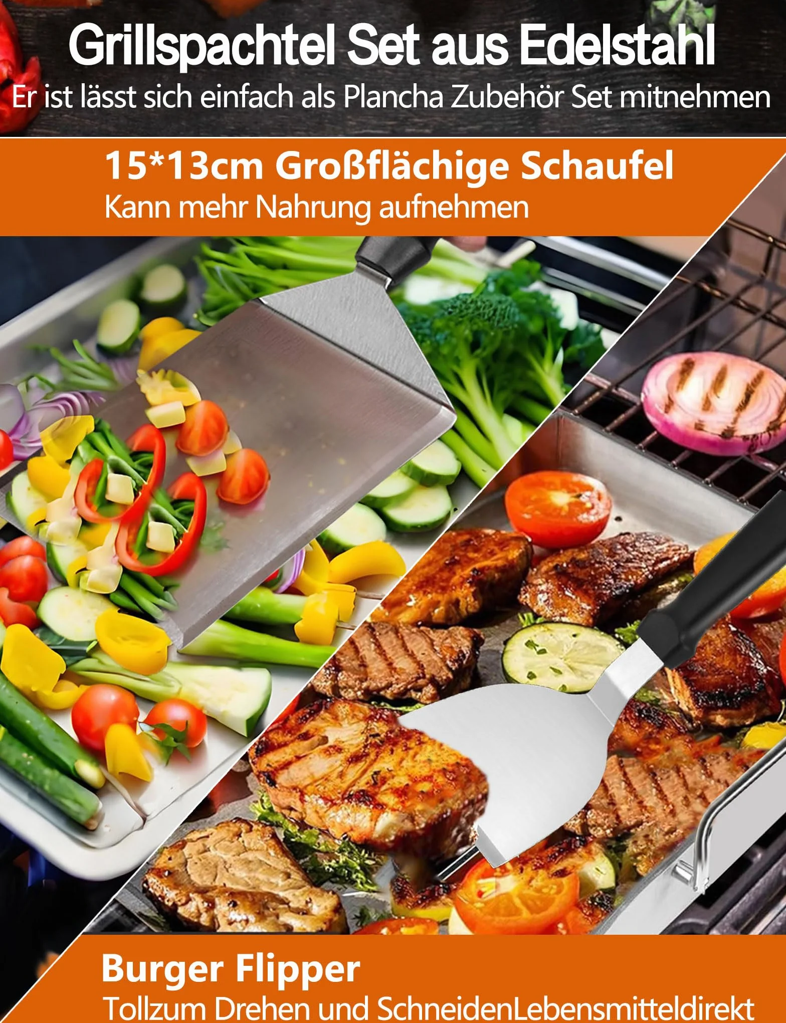 Kit Ustensiles Barbecue 4 pièces avec Presse Burger Fonte et Spatules Coudée Acier Inoxydable Cloche Plancha Smash Burger Press Set BBQ