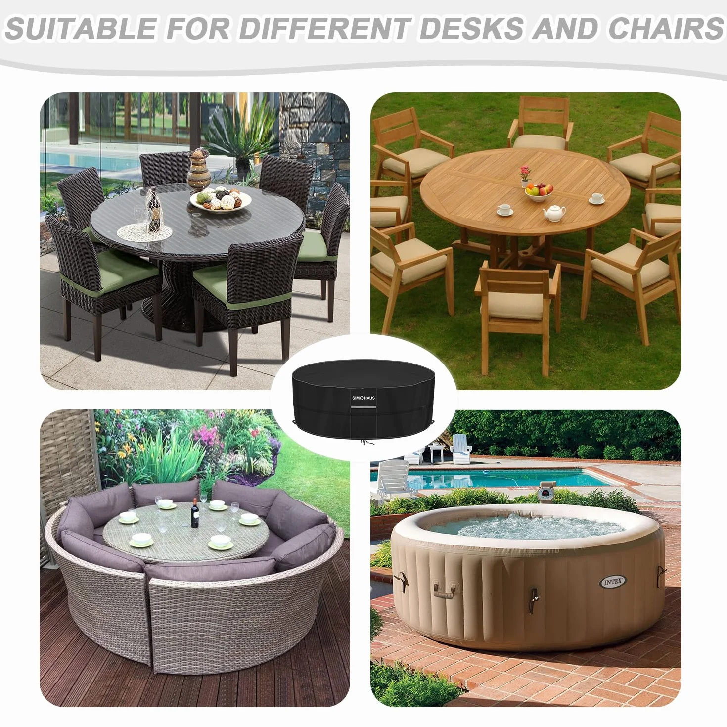 Housse Table Jardin Ronde Impermeable Anti-UV 420D Oxford Ø200x80cm