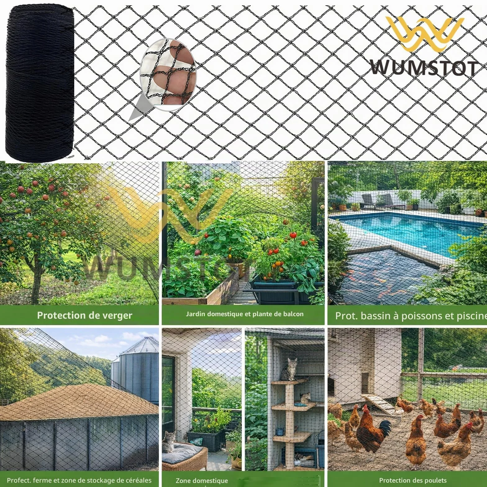 Filet Anti-Oiseaux en Polyéthylène 6×12 m Maillage 1,5 cm Protection Jardin Arbres Fruitiers