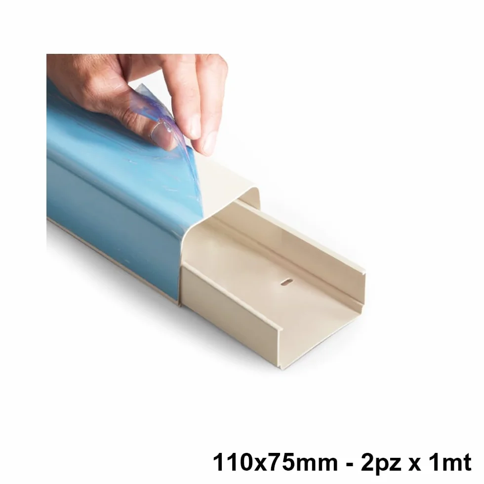 Goulotte 110 x 75 mm, Lot de 2 Goulottes de 1 m Chacune | Réf. 1212BCF, avec Film Protecteur, pour Installations de Climatisation Domestiques et Professionnelles