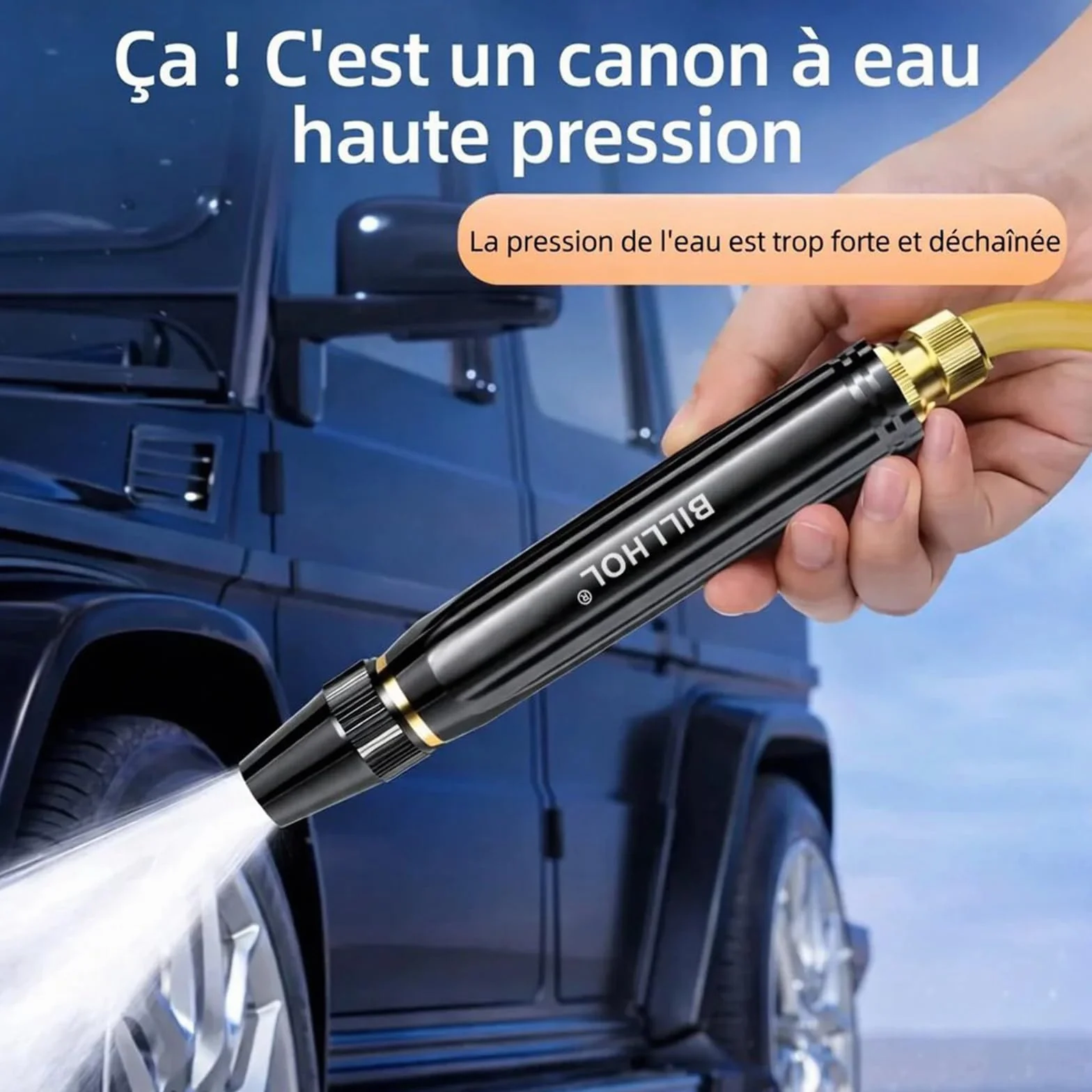 Billhol Pistolet Haute Pression de Lavage Auto pour Maison avec Buse Réglable et Multifonction (1 pièce)