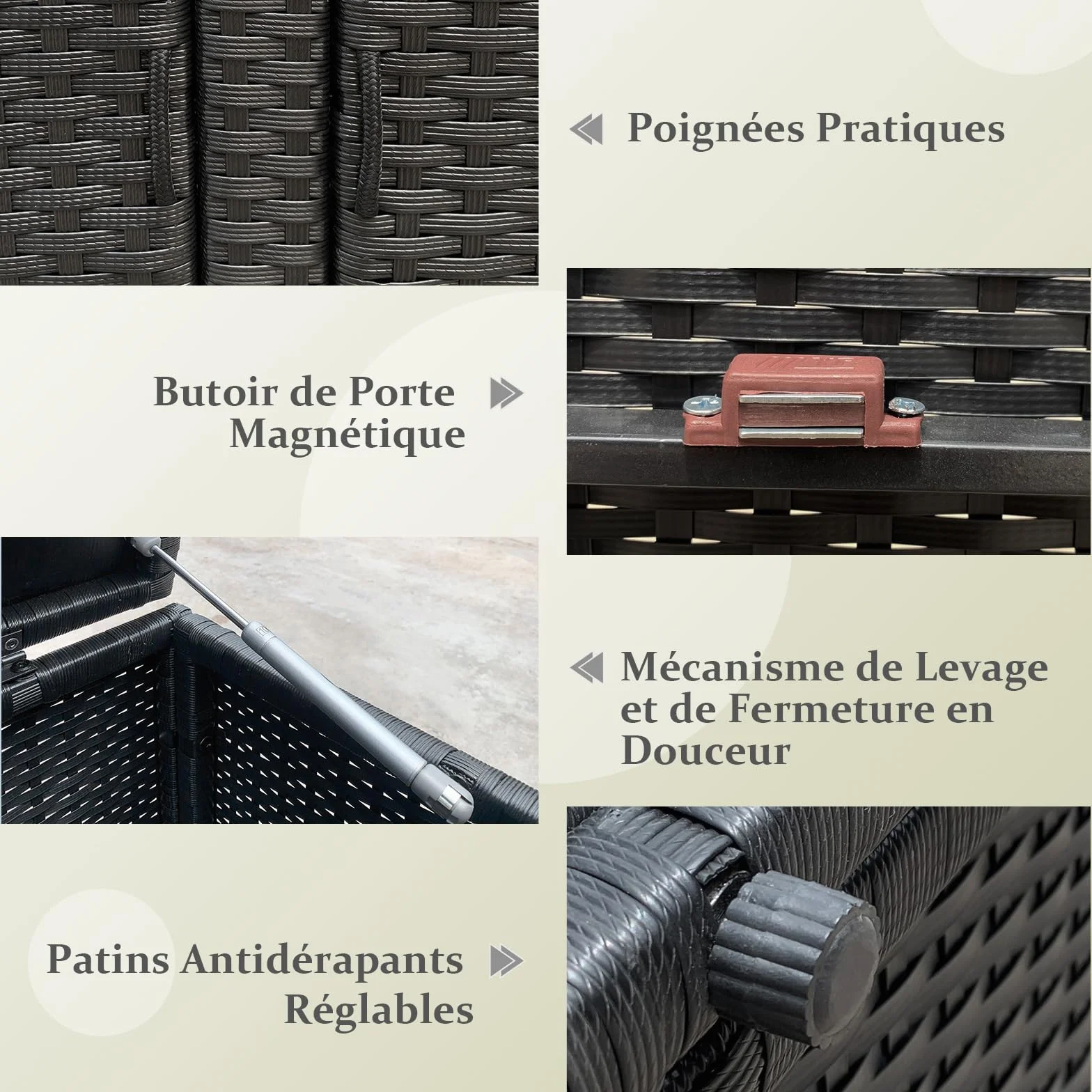 GOPLUS Coffre de Jardin Rangement Exterieur Rotin PE 115x60x65cm 335L Noir