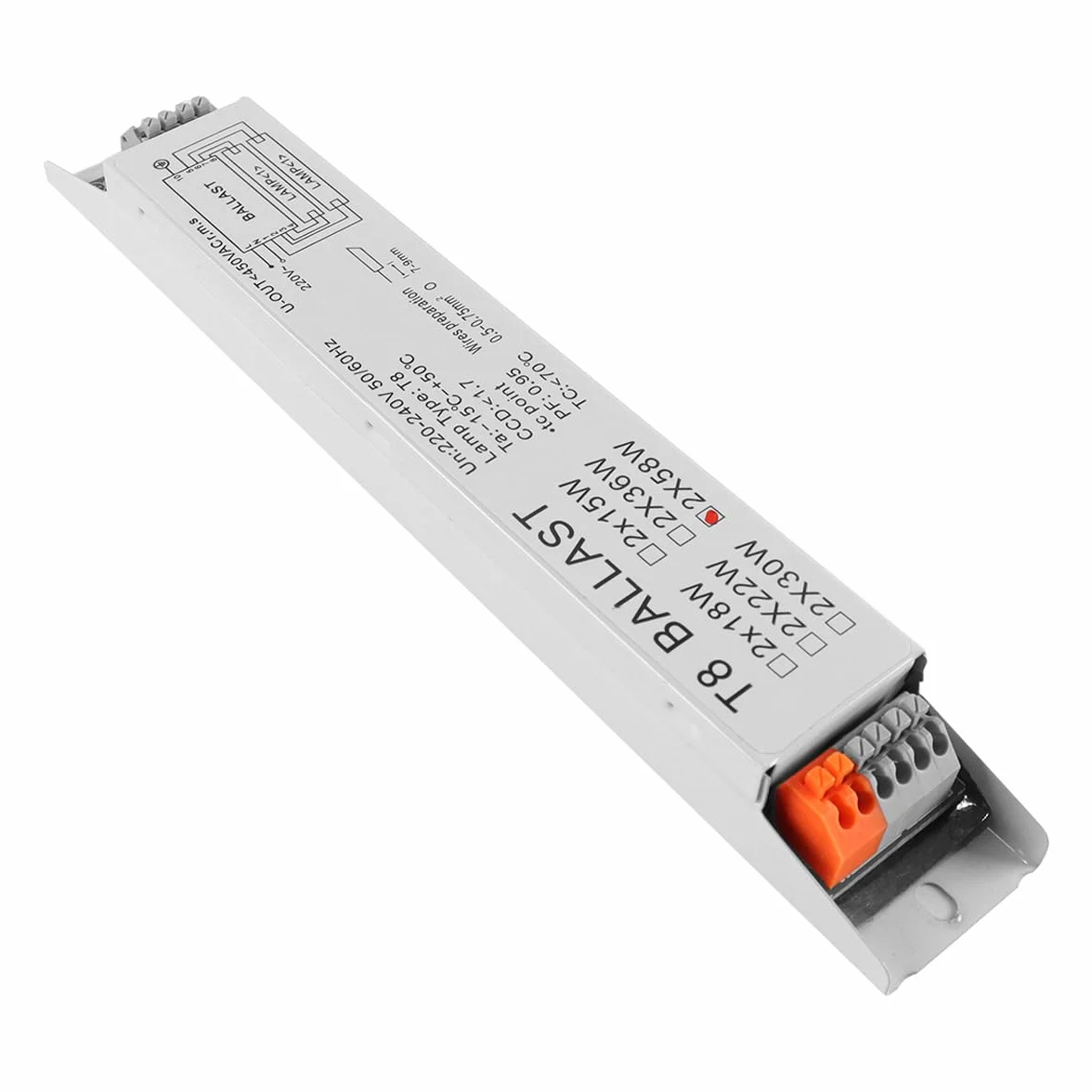 Gorise Ballast électronique pour lampe fluorescente T8 220-240 V CA 2 x 58 W, tension large