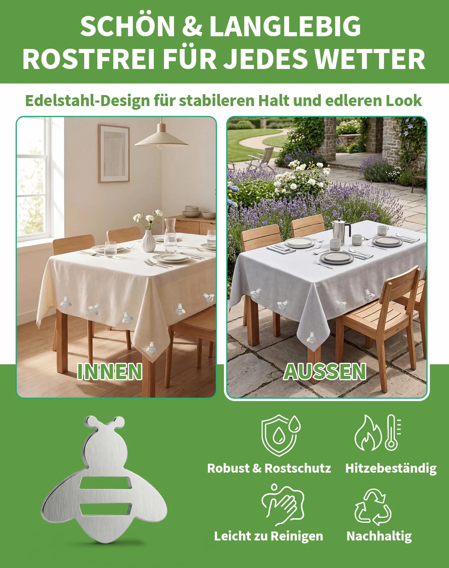 LAOYE Pince Nappe Exterieur 8X Poids de Nappe en Acier Inoxydable Résistants Attache Nappe pour Tables Jardin 40g