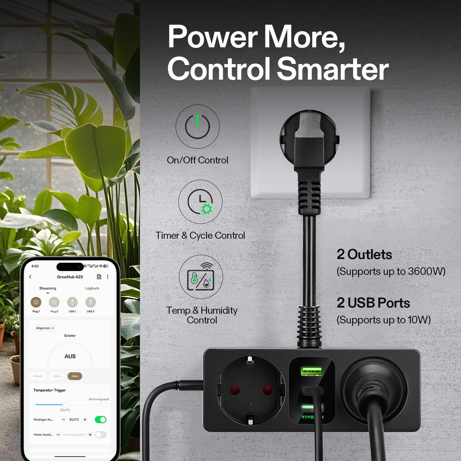 VIVOSUN GrowHub A22 contrôleur prise WiFi température humidité 15A 3600W pour tente de culture