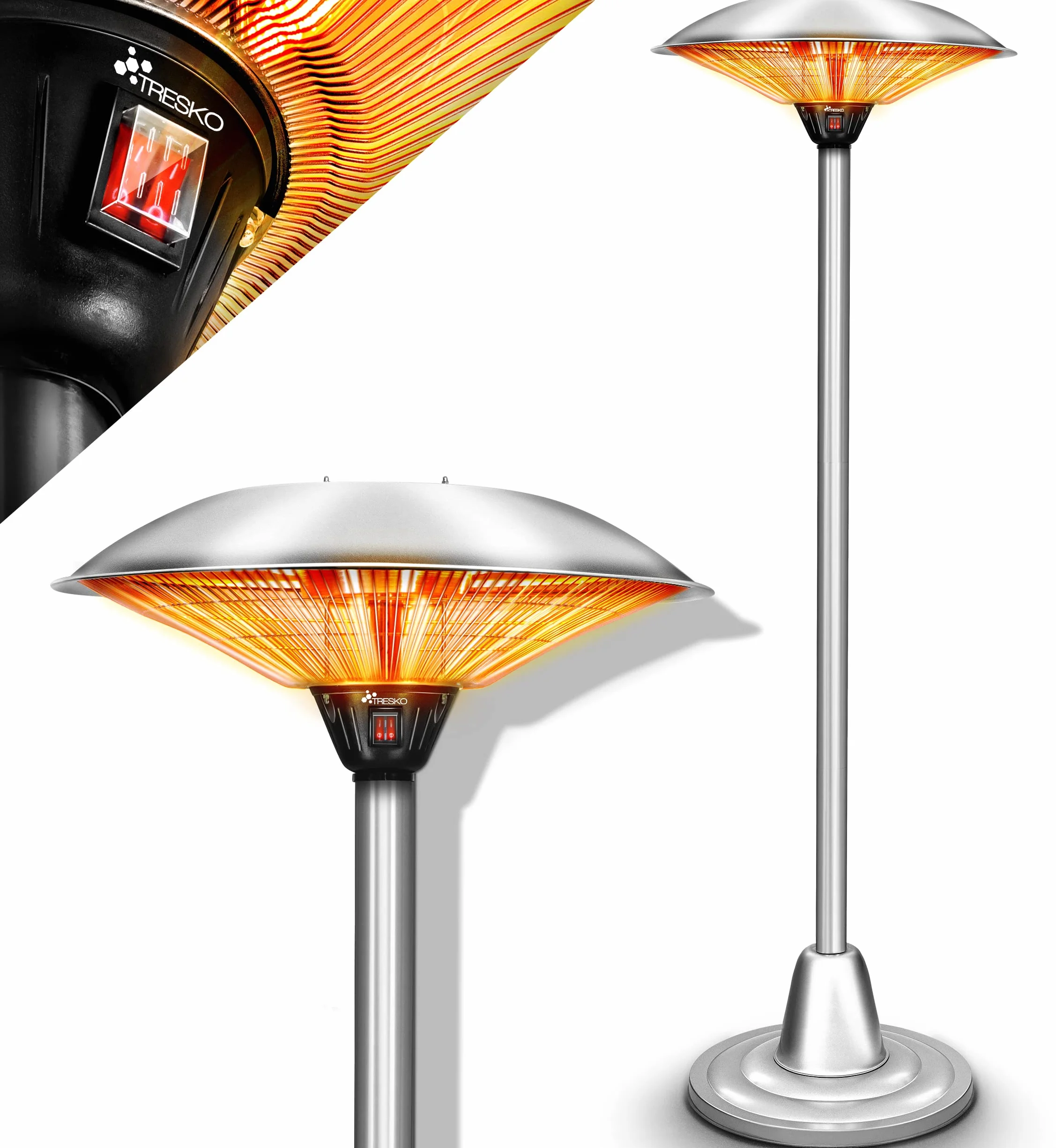 TRESKO Parasol chauffant 2500W Chauffage extérieur Infrarouge Radiateur Rayonnant Électrique de Terrasse 2 Niveaux de Chaleur
