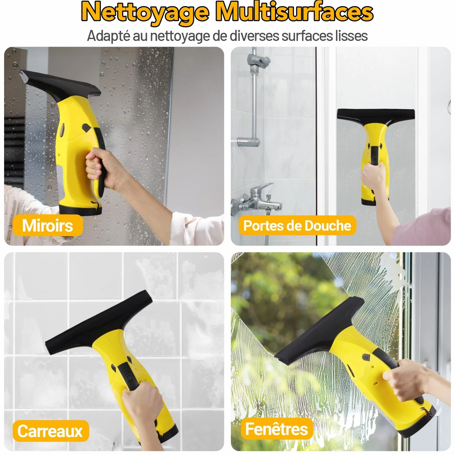 Nettoyeur de Vitres Aspirateur de fenêtre Rechargeable avec Lames de raclette de 28 cm et 17 cm, Ensemble d'aspirateur de vitres pour Nettoyer Les vitres, Les Portes de Douche, Les miroirs