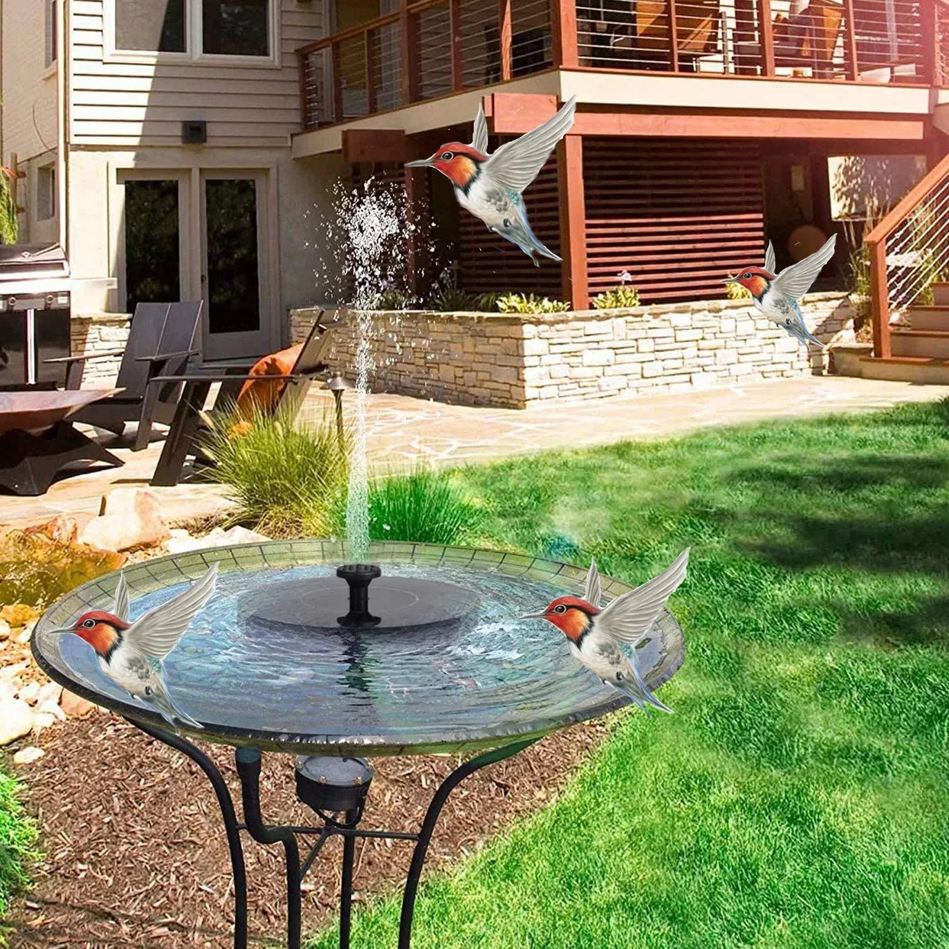 Fontaine Solaire Pompe de Bassin avec 5 Effets Flottante pour Étang Jardin Oiseaux
