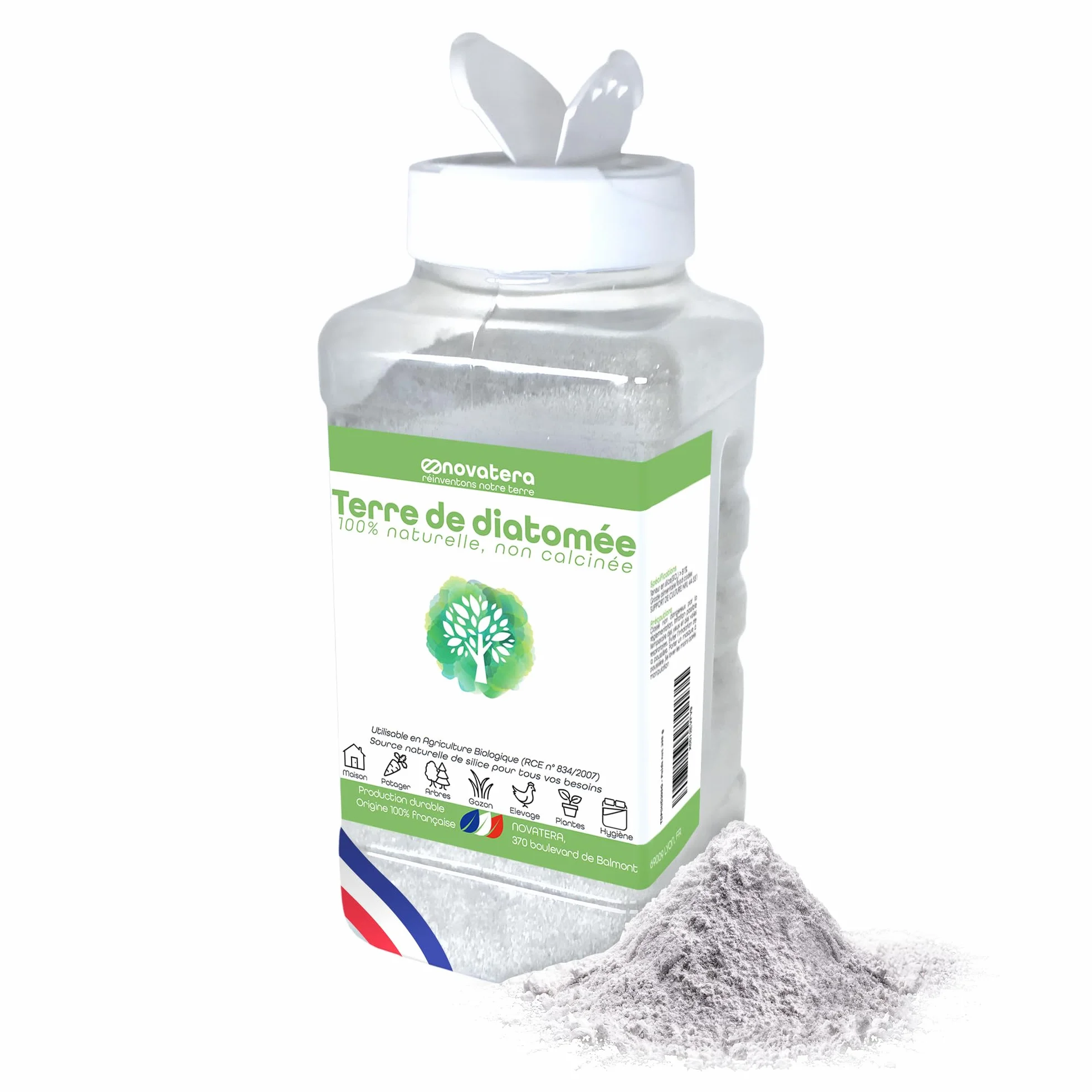 NOVATERA Terre de Diatomée Naturelle 100% extraite et conditionnée en France Ultrapure Non Calcinée Certifiée Agriculture Biologique Poudreuse 300g