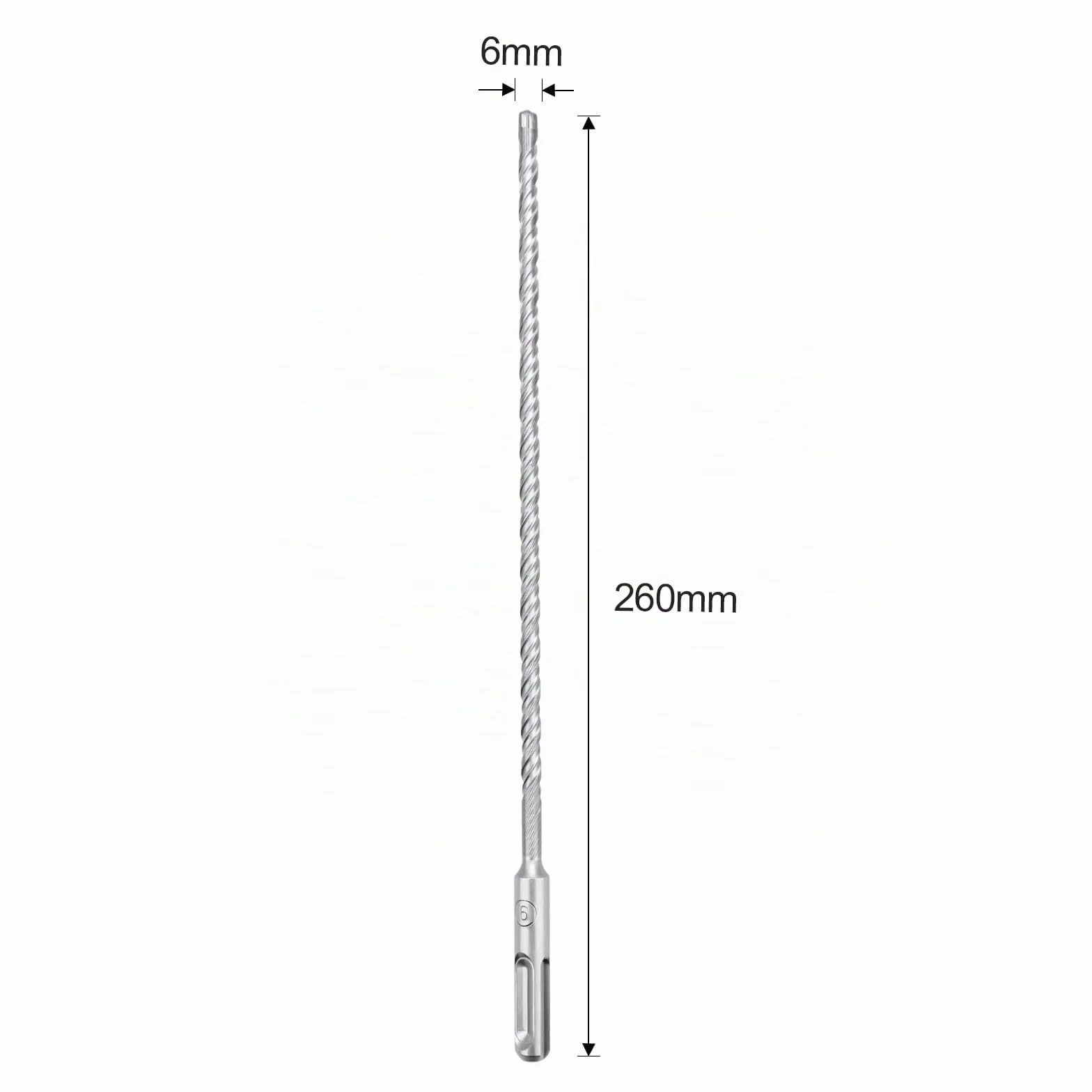 SDS Plus Foret à béton 6 x 260 mm, avec 4 taillants en carbure et double vis, pour béton, pierre, pierre naturelle