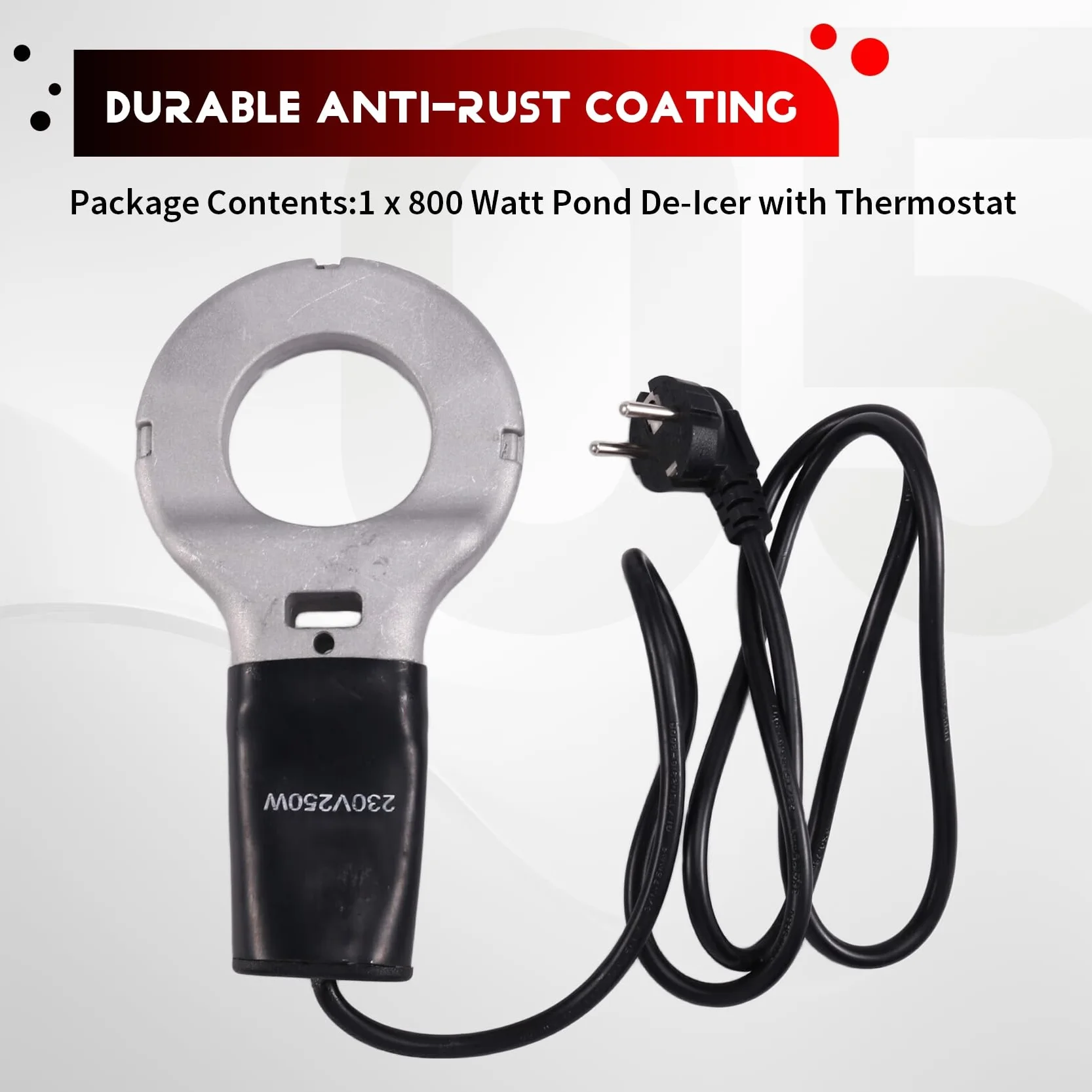 Chauffage de Bassin Dégivreur 800 W avec Thermostat Prise Européenne Abreuvoir Submersible Fonte Aluminium Oiseaux Poules