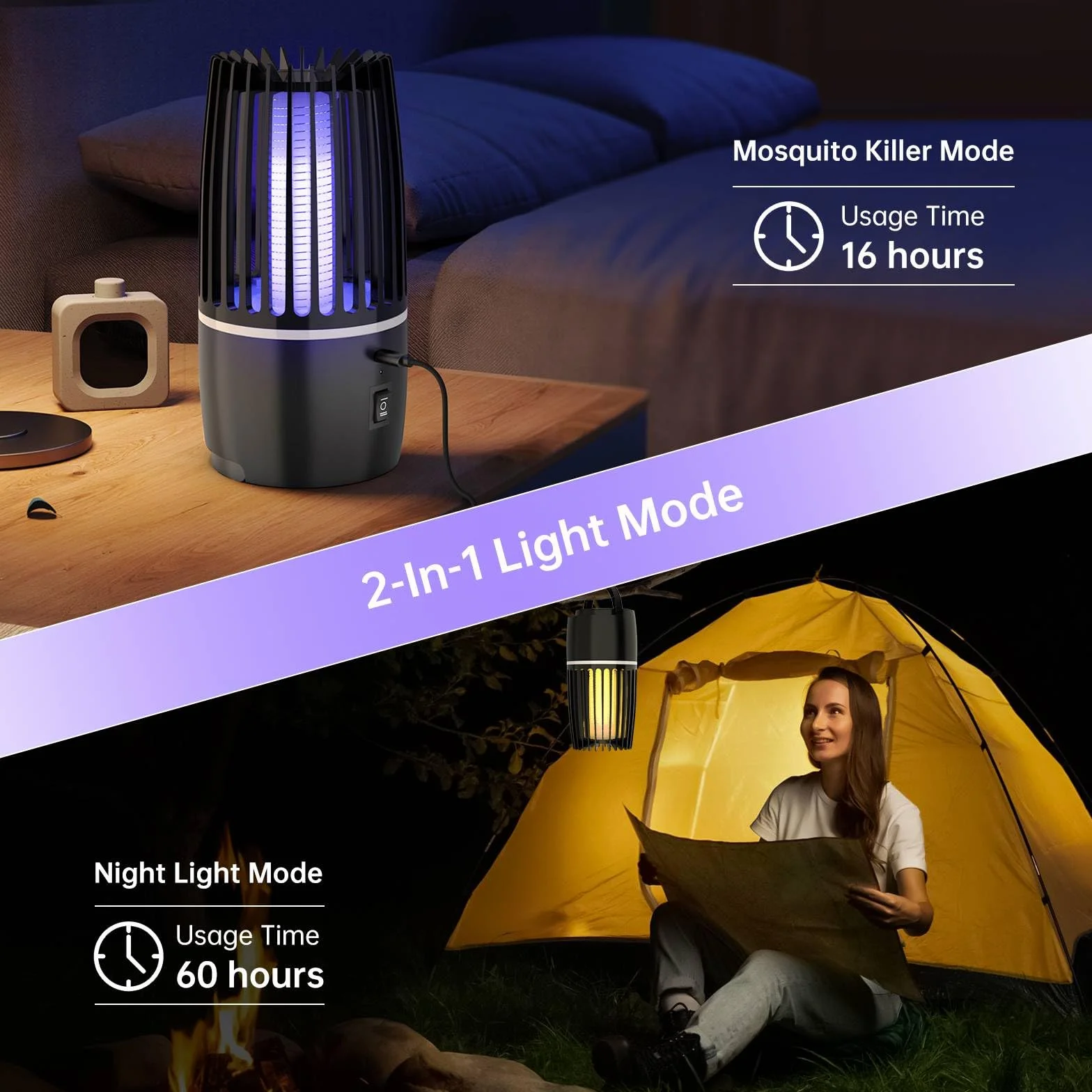 Lampe Anti Moustique UV Électrique 4000mAh Rechargeable Tueur d'Insectes LED