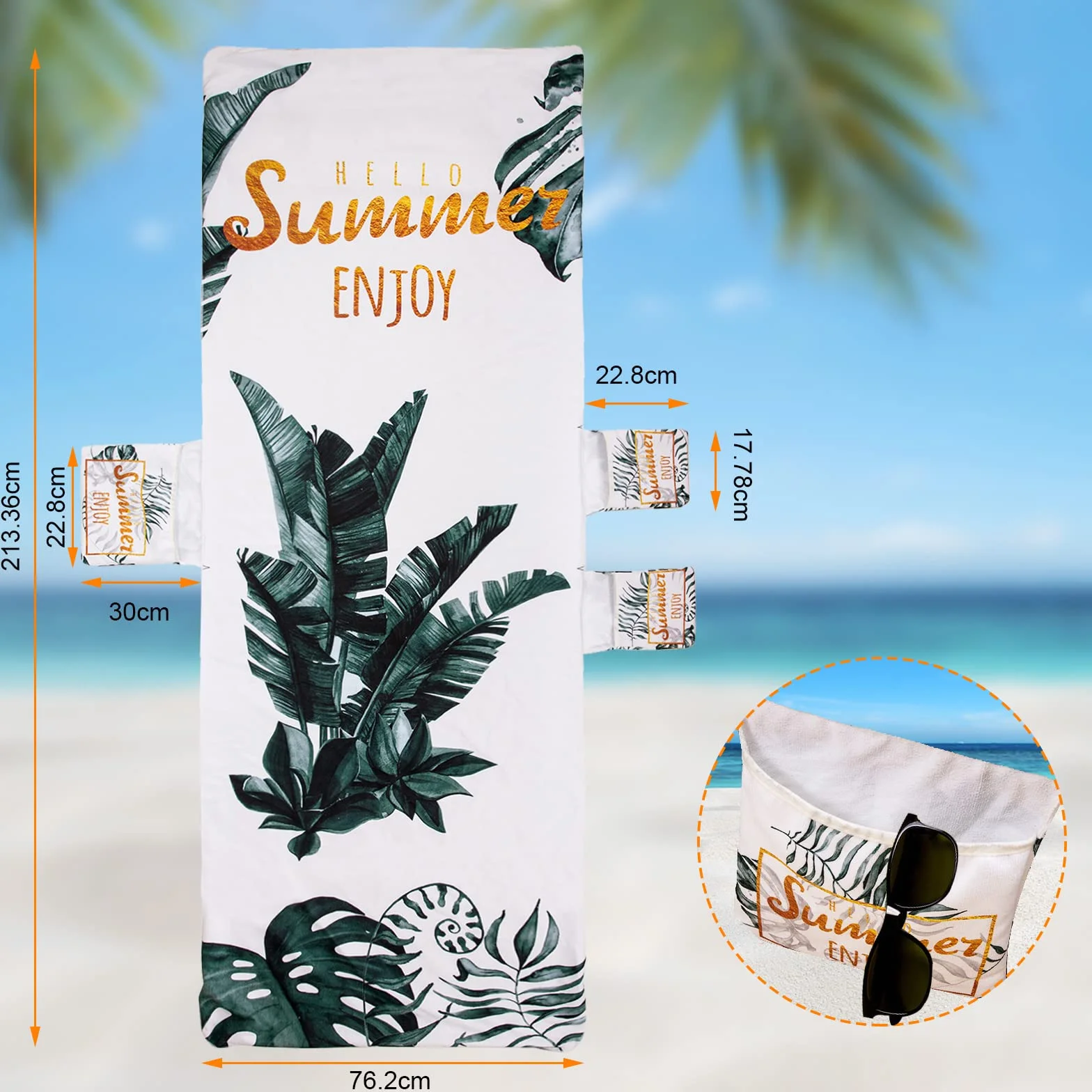 Serviette de Plage en Microfibre pour Bain de Soleil, Housse Chaise Longue Séchage Rapide