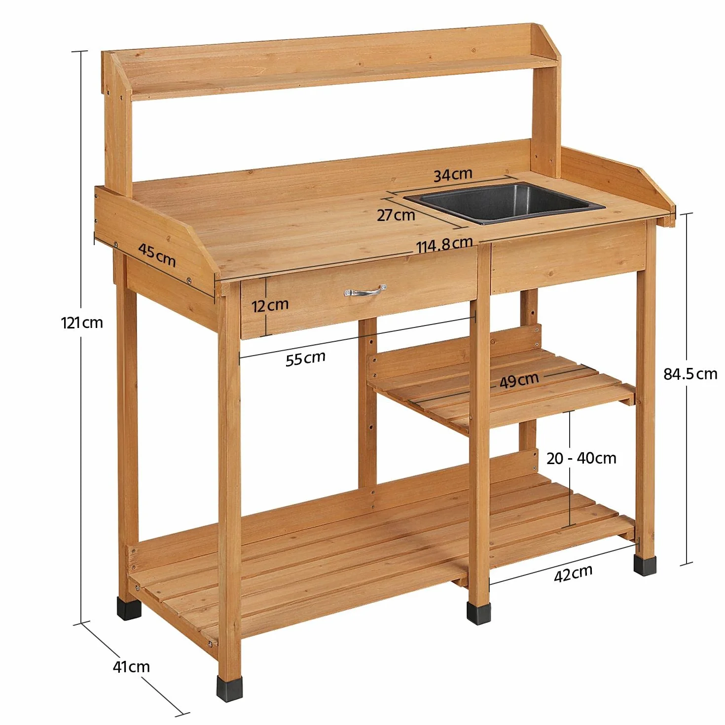 Table de Rempotage en Bois avec Évier Amovible et Rangement pour Jardinier