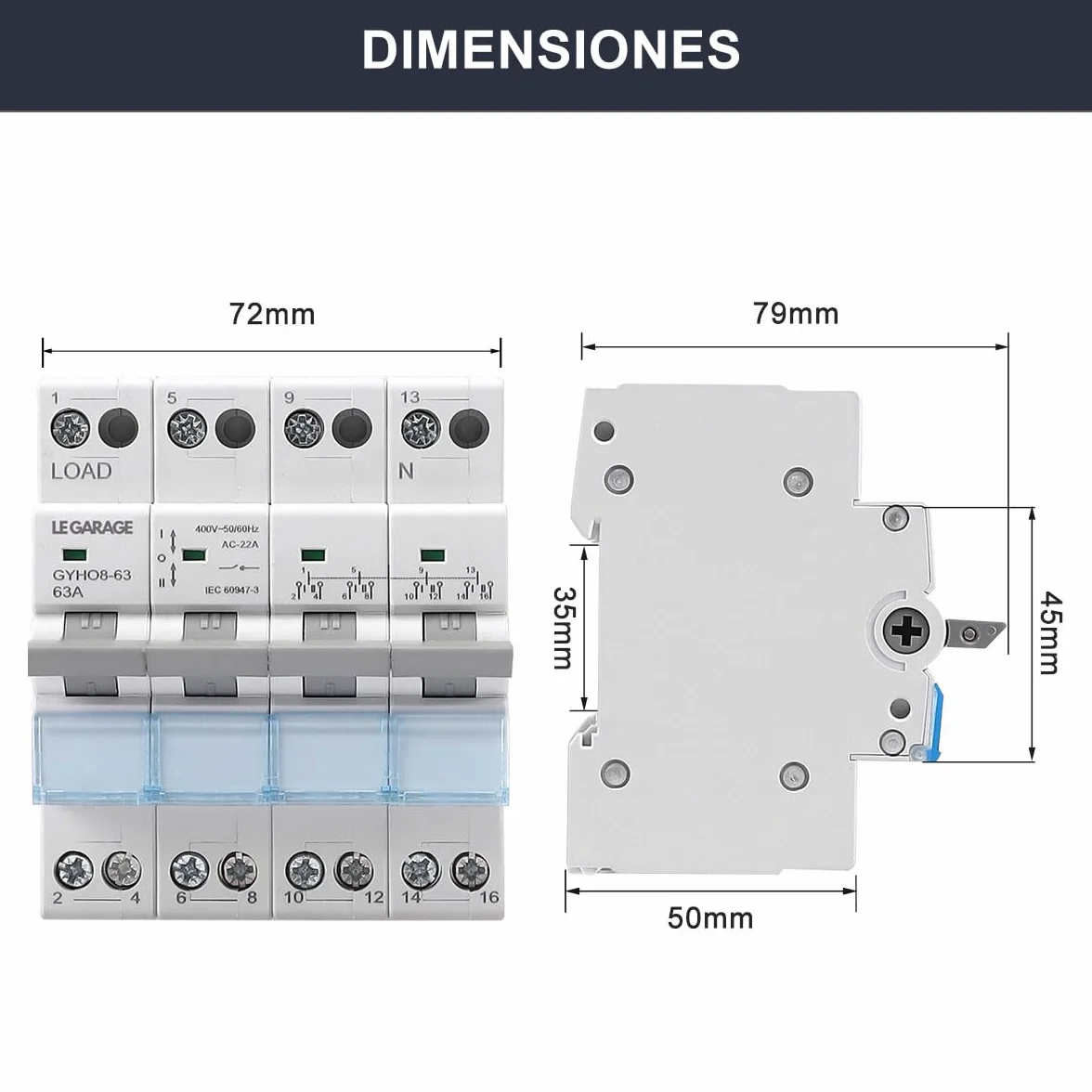 Interrupteur de transfert manuel 63 A 4P + 4P MTS AC automatique disjoncteur magnétothermique à changement modulaire