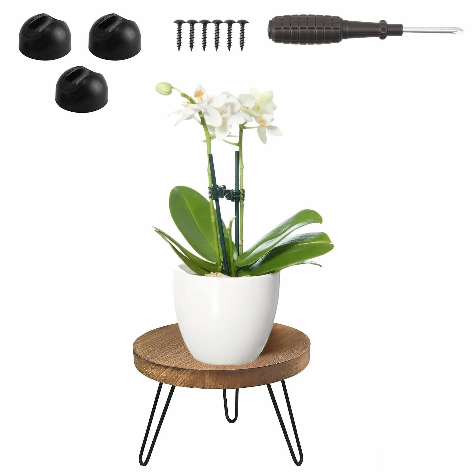 Support Plante en Bois Rond, Tabouret Plante Intérieur Extérieur, Adaptable à Différentes Tailles de Pots, Maison Jardin Patio