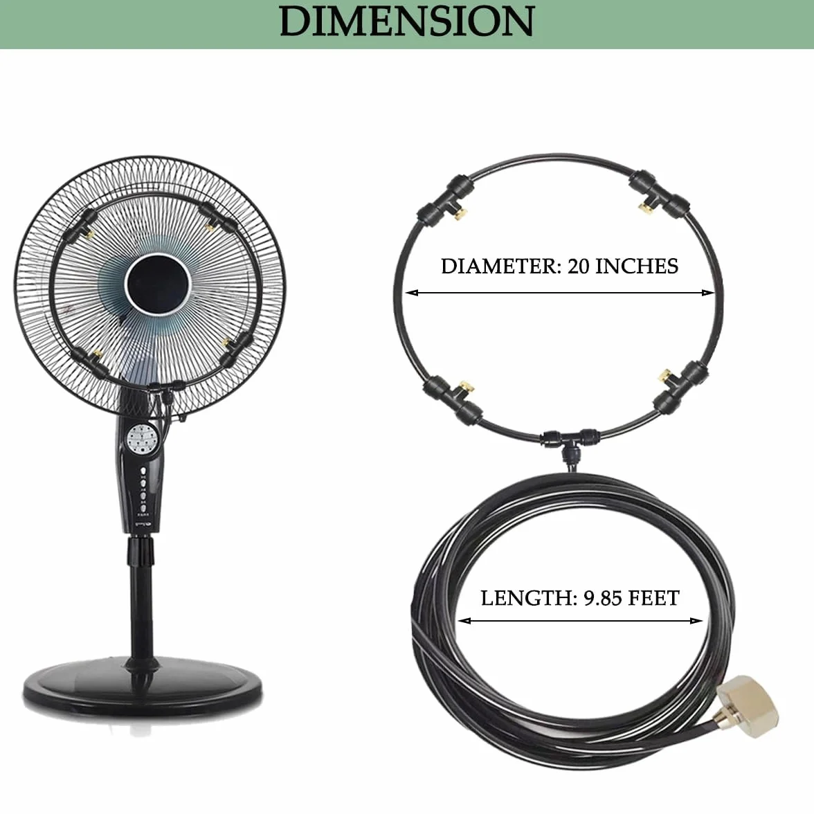 Ventilateur de brumisation extérieur 50,8 cm avec tube 20 m et 4 buses laiton pour barbecue