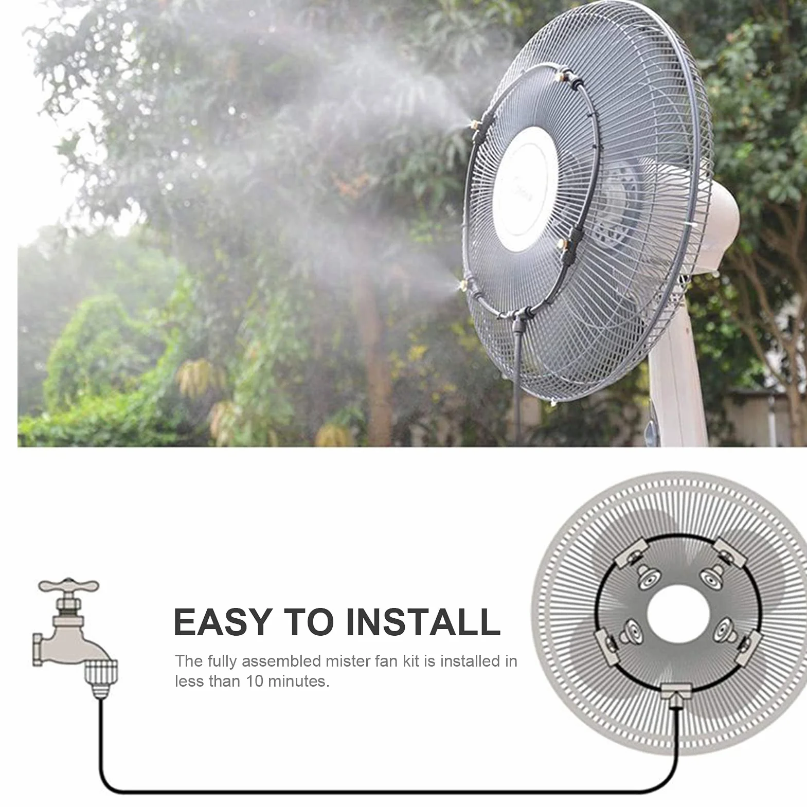 Kit de ventilateur brumisateur extérieur 5 buses laiton refroidissement patio 40,6