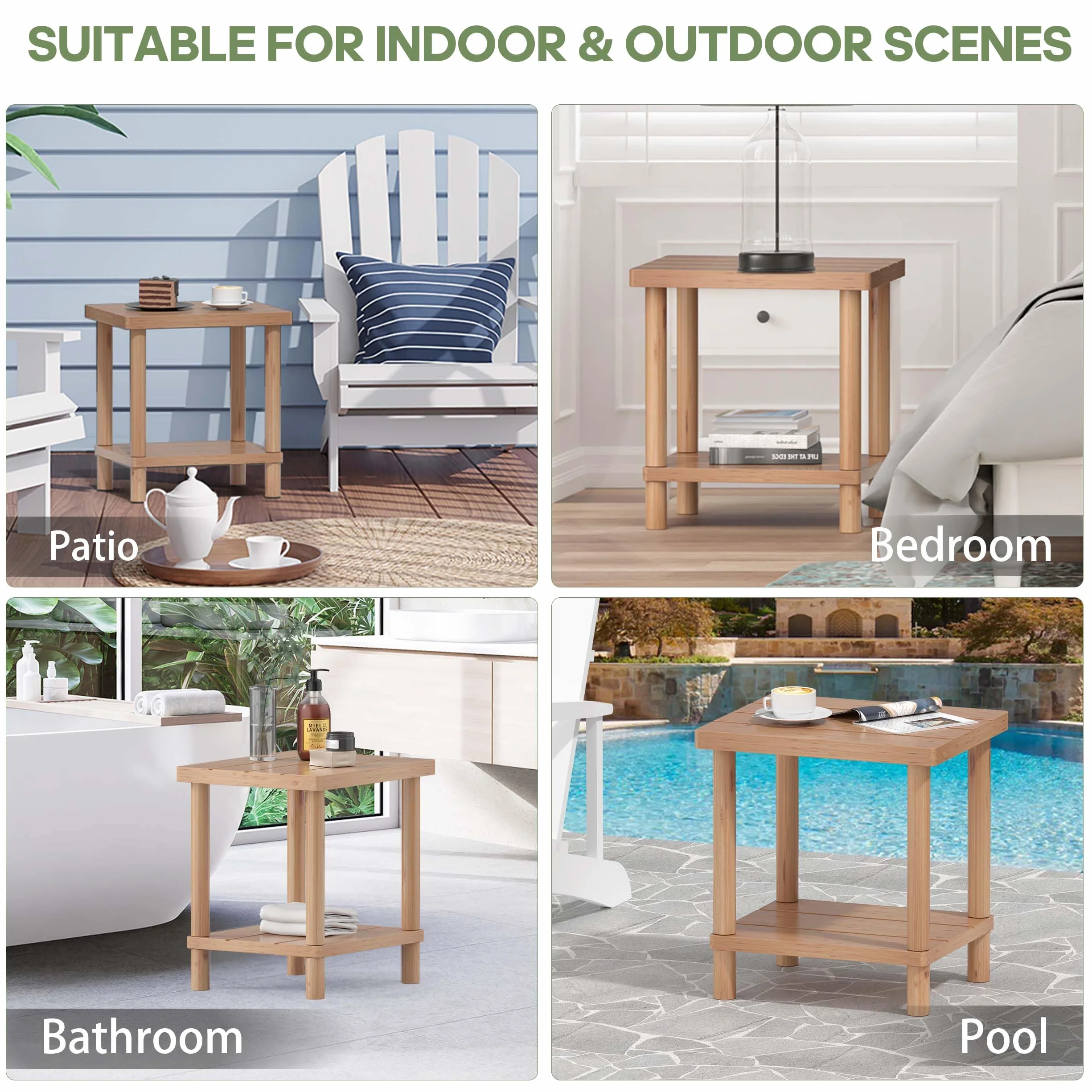 Table d'appoint d'extérieur Adirondack Bambou deux niveaux - Natural