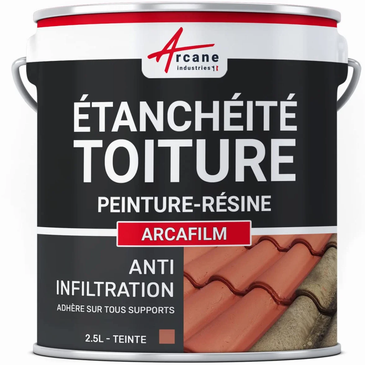 Étanchéité Toiture : Peinture résine d'étanchéité ARCAFILM pour Toit et Tuile - 2.5 L Tuile - ARCANE INDUSTRIES