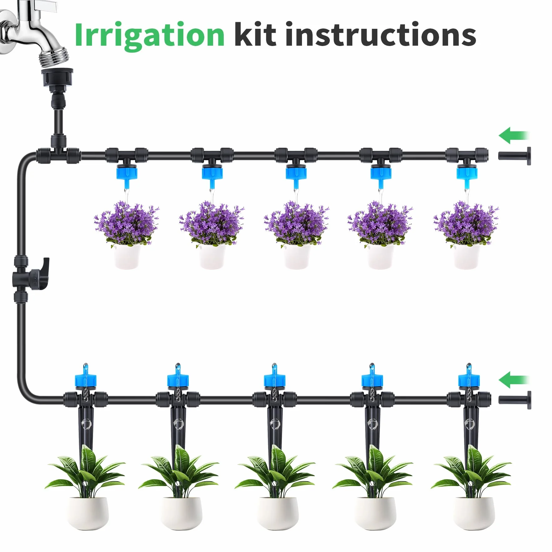 Système d'irrigation goutte à goutte 60 pièces kit avec tuyau 20 m pour jardin pelouse serre
