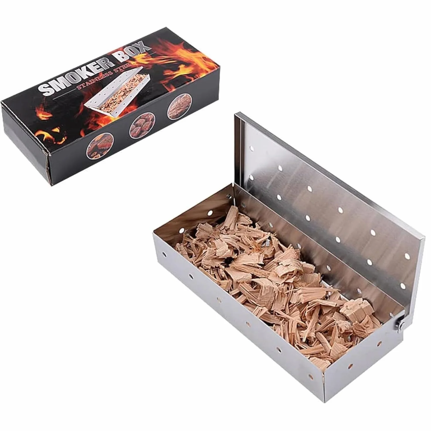 Boîte de fumage en acier inoxydable pour barbecue à gaz et charbon de bois