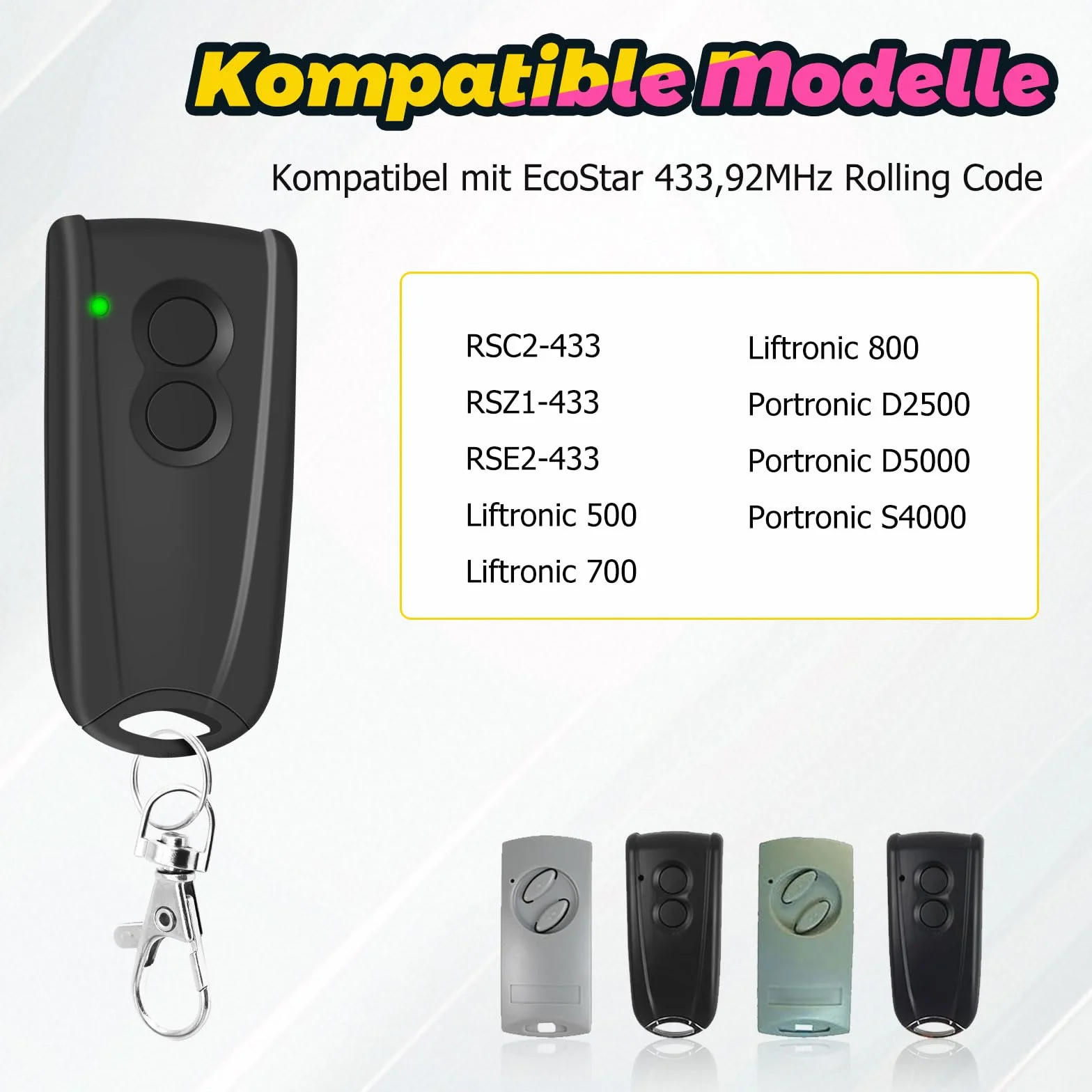 Lot de 3 émetteurs portatifs de rechange pour EcoStar RSC2 433, télécommande d'ouverture de porte de garage 433,92 MHz, 4 canaux, compatible avec Hormann EcoStar Liftronic 500/700/800, Portronic D2500