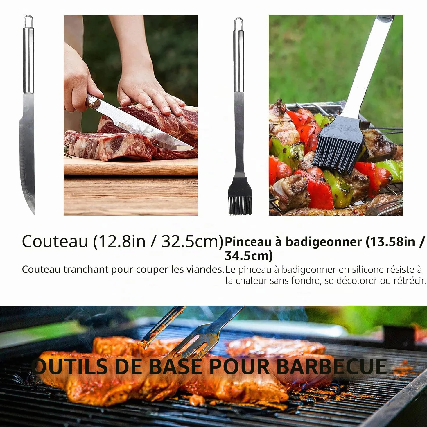 Ensemble d'ustensiles de Barbecue Professionnels en Acier Inoxydable Sac Transport (9 PCS)