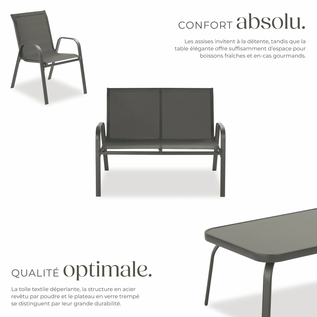 Tectake Salon de Jardin Extérieur 4 Personnes Canapé 2 Places 2 Fauteuil Table de Jardin