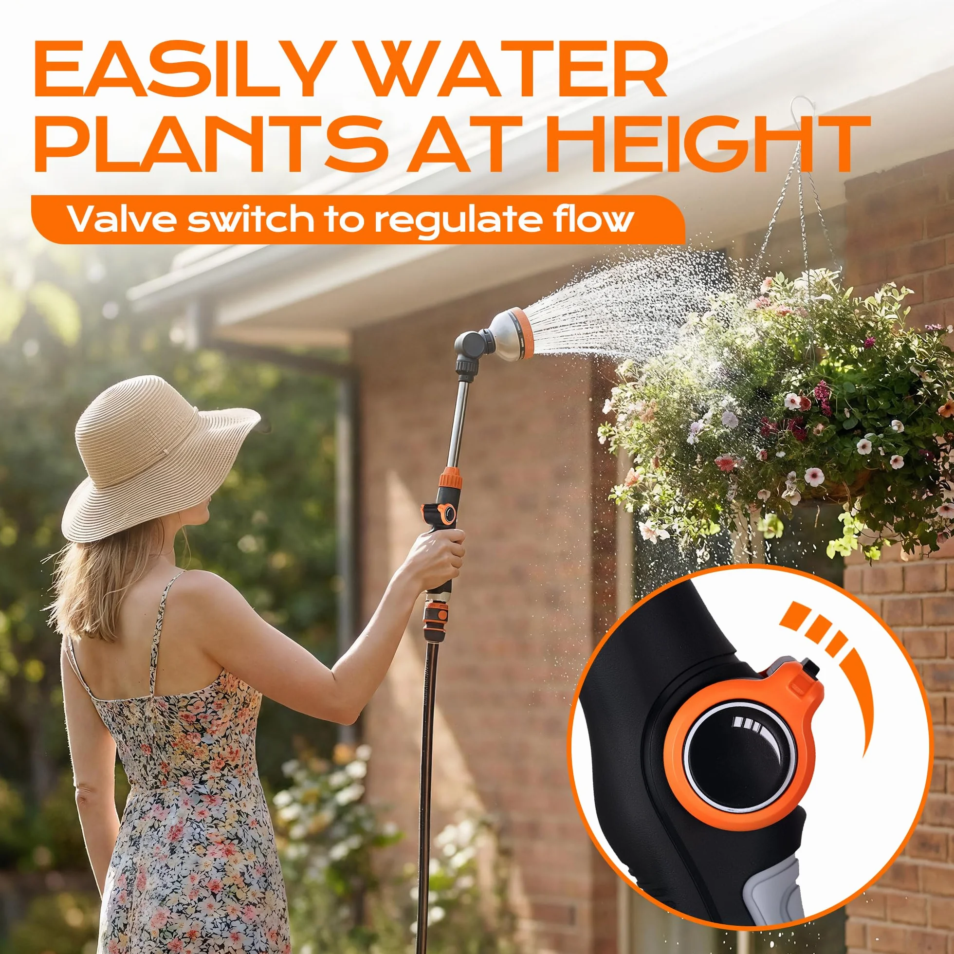 Pistolet Arrosage Jardin 47cm 8 Modes Ajustables Pommeau Pivotant 180° Anti-Fuite