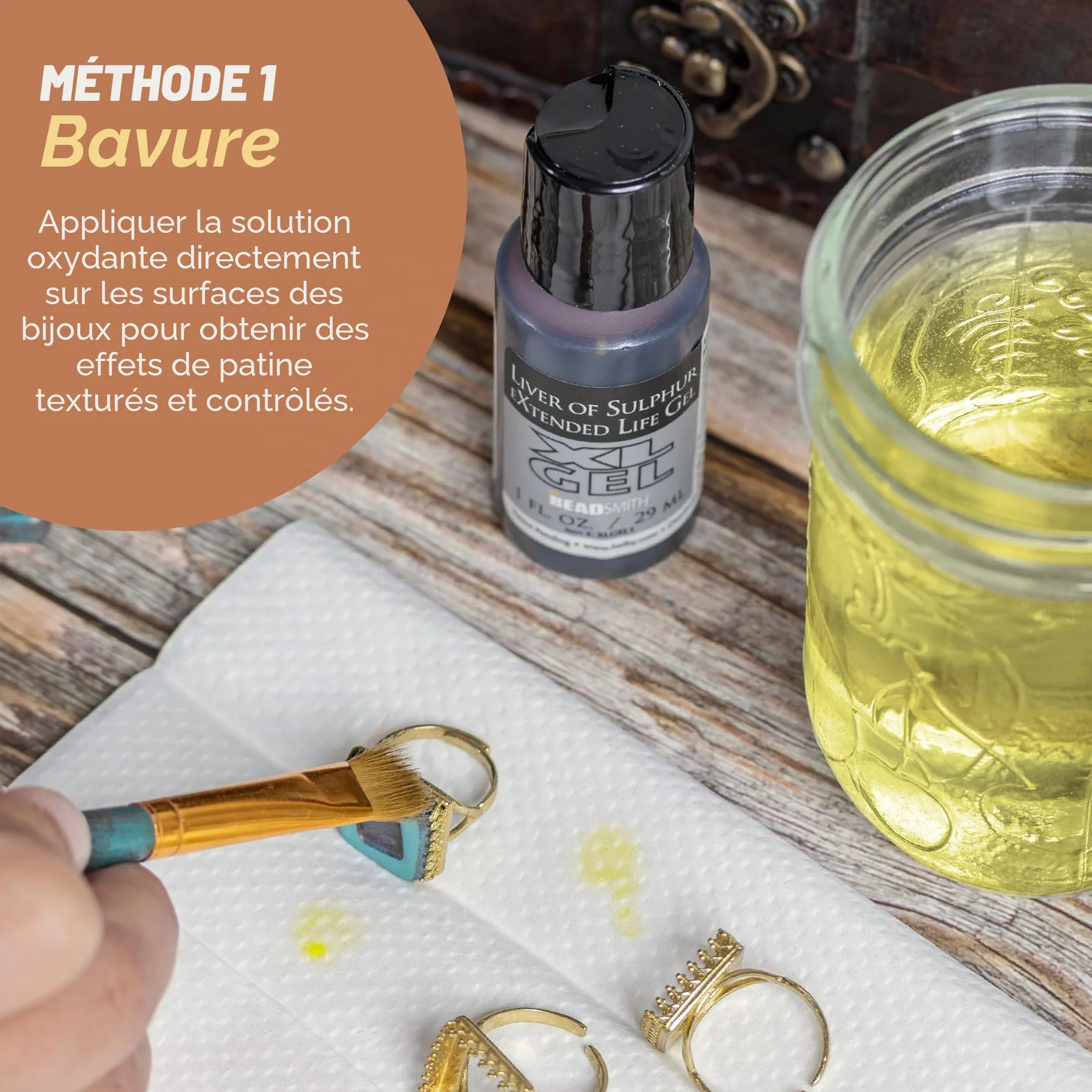 The Beadsmith Gel XL, Liver of Sulfur Extended Life Gel, flacon de 29 ml, appliquez une finition patinée sur l'argent, le cuivre et d'autres métaux pour un look oxydé sur les projets d'art et de