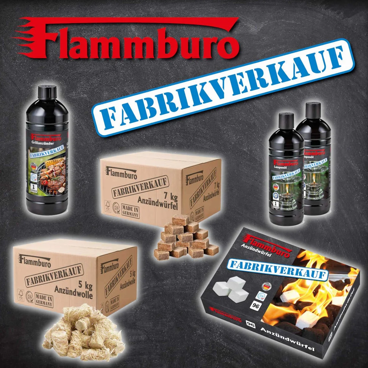 FLAMMBURO Lot de 576 cubes d'allumage paraffine allume-barbecue allume-cheminée fabriqué en Allemagne 12 boîtes x 48
