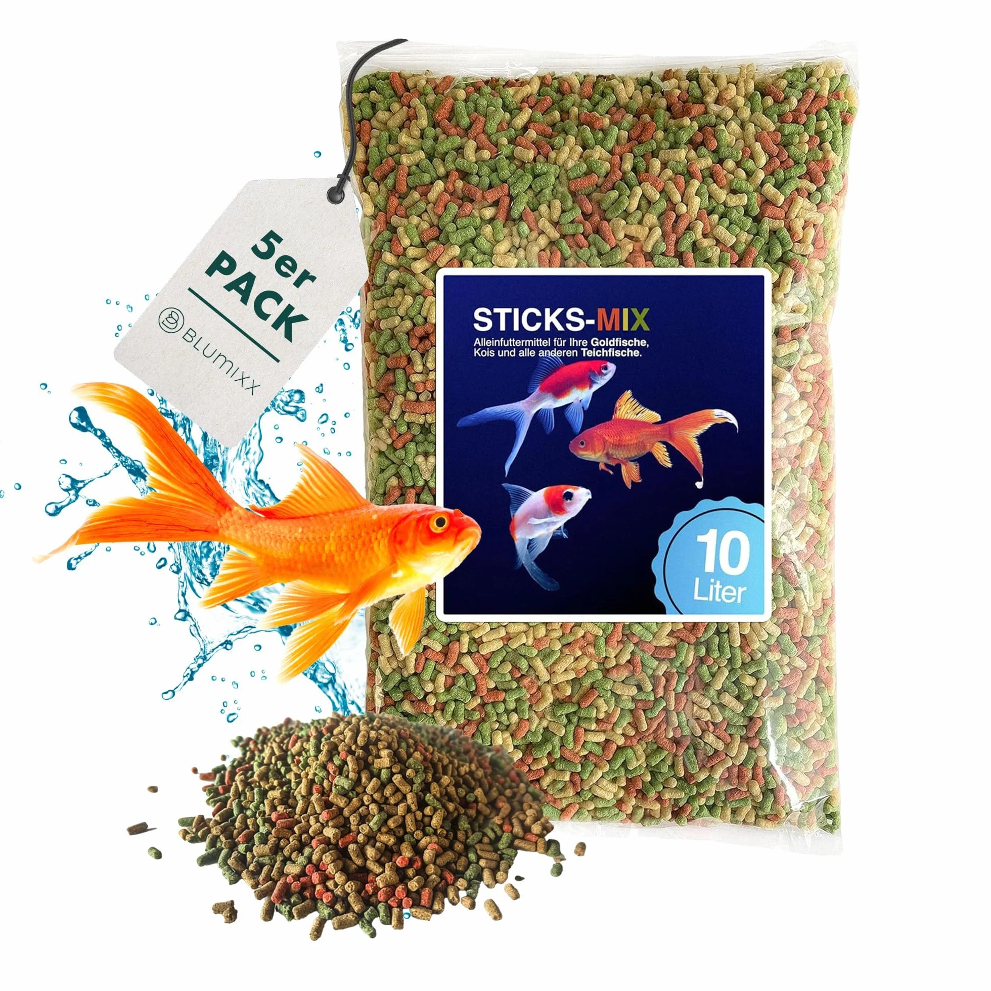 Teich Sticks Mix Sac de 50 litres (5 x 10 l) Aliment complet Nourriture pour poissons de bassin Avec vitamines Tricolore