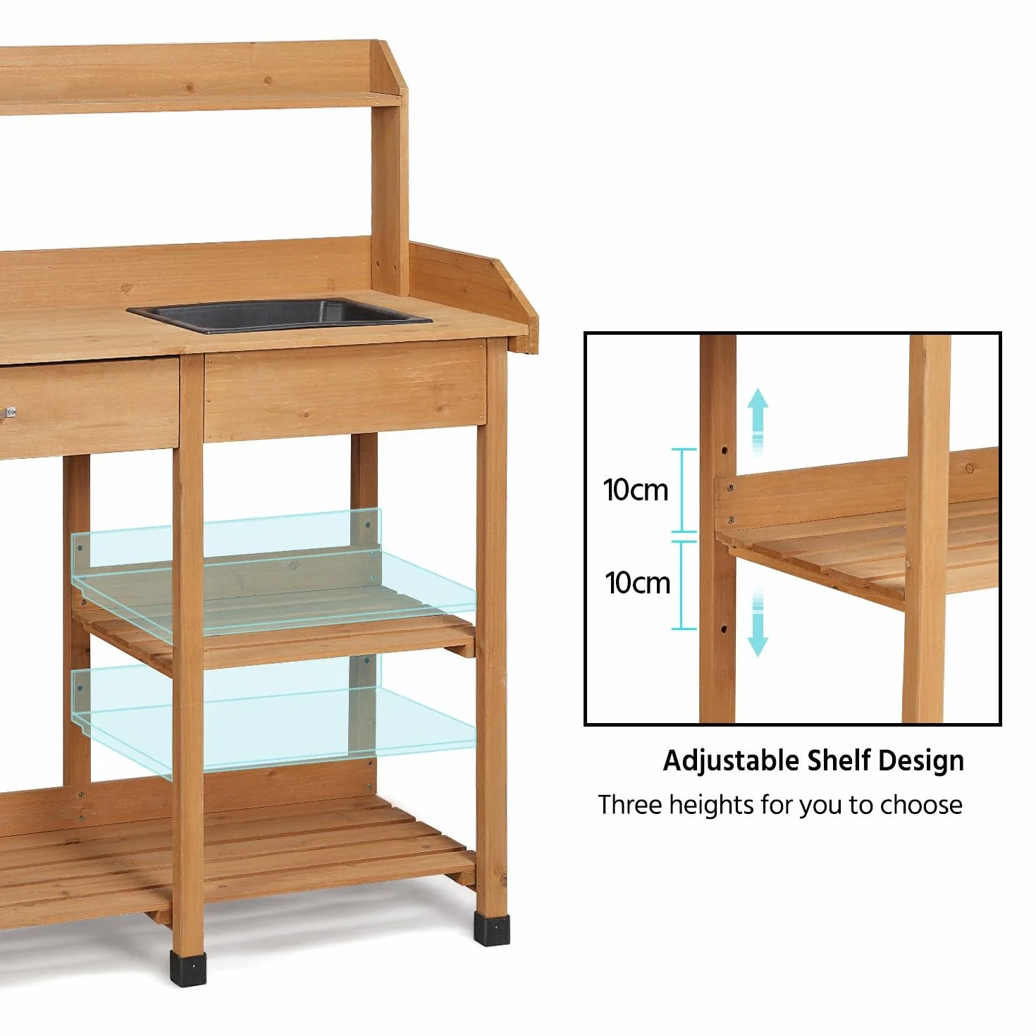 Table de Rempotage en Bois avec Évier Amovible et Rangement pour Jardinier