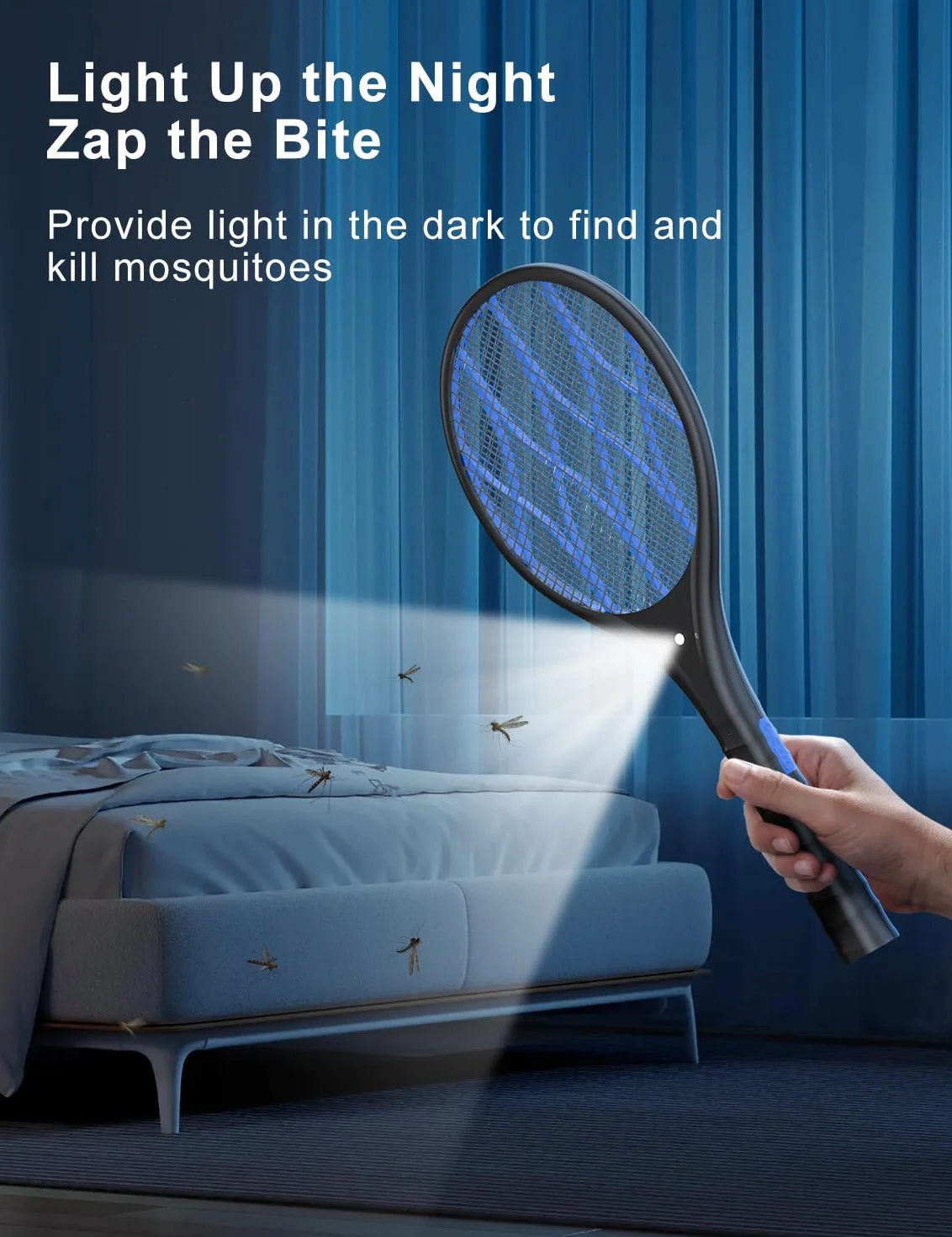 AROEVE Raquette Electrique Insectes 4000V Anti Moustique Recharge USB Lumière LED Lampe Torche Protection 3 Couches Double Interrupteur Noir