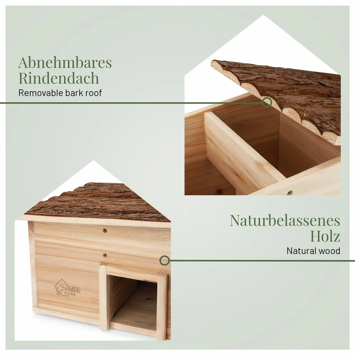 Maison pour hérisson en bois avec fond et toit en bœuf résistant aux intempéries Mangeoire Protection chat Quartier d'hiver jardin
