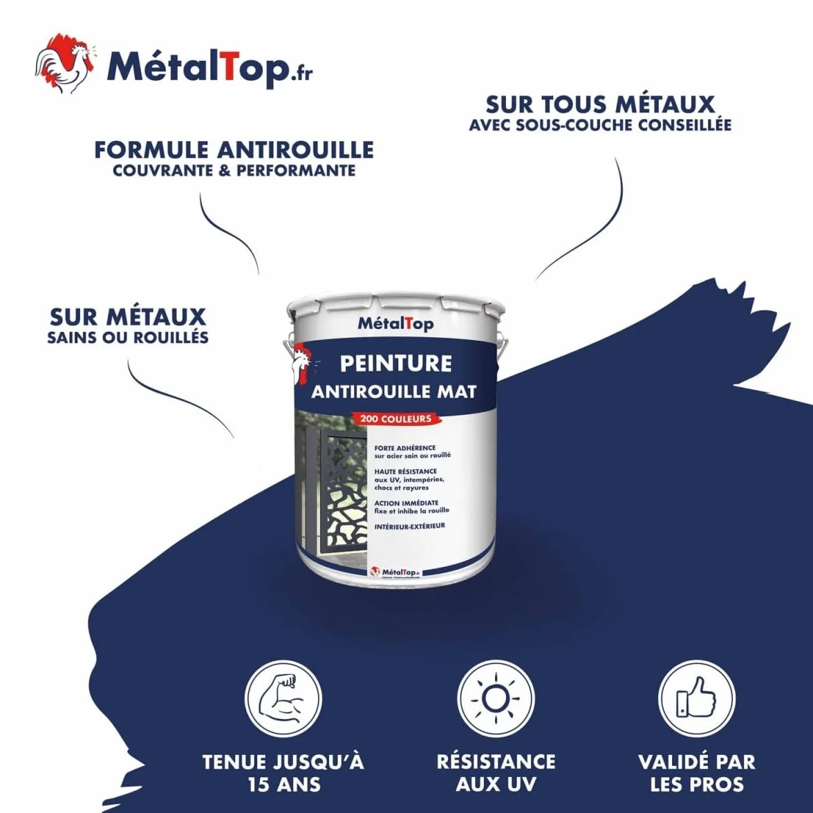 Metaltop - Peinture Antirouille Mat - Gris noir - RAL 7021-1 L - Protection pour métal extérieur avec finition sobre et résistante
