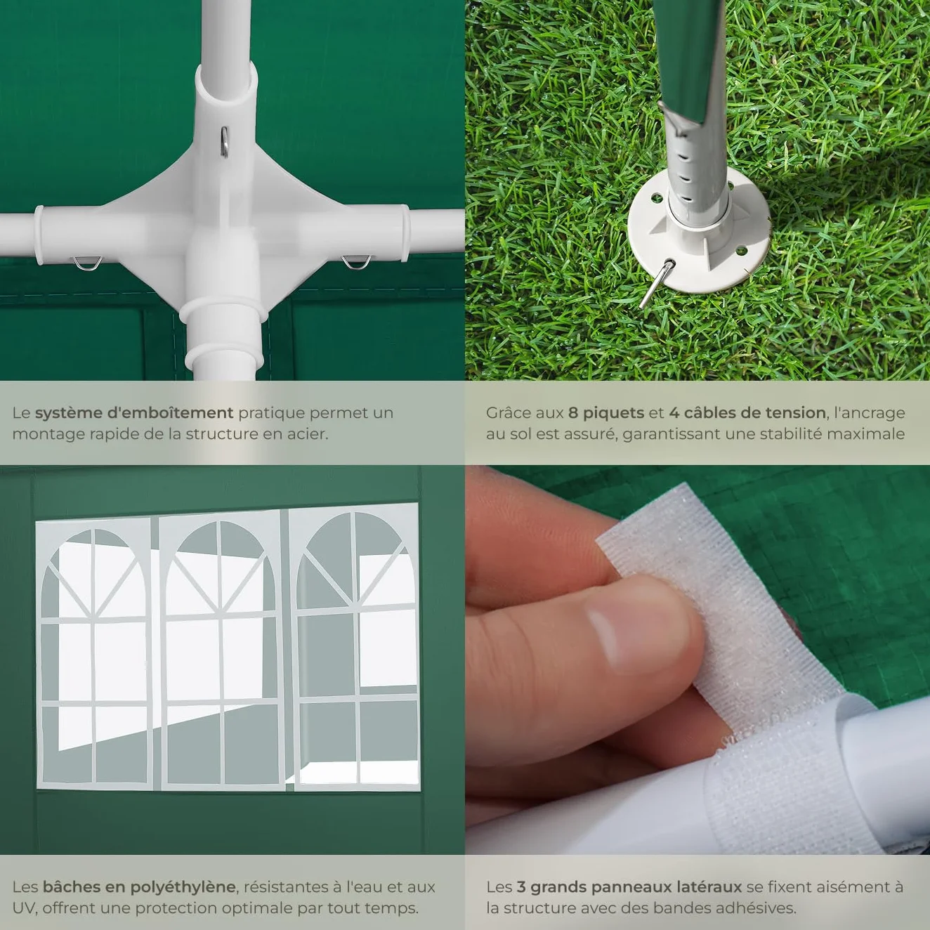 Tectake Tonnelle de Jardin 3x3m Protection UV 30+ Cadre Acier époxy Gazebo avec Parois Amovibles