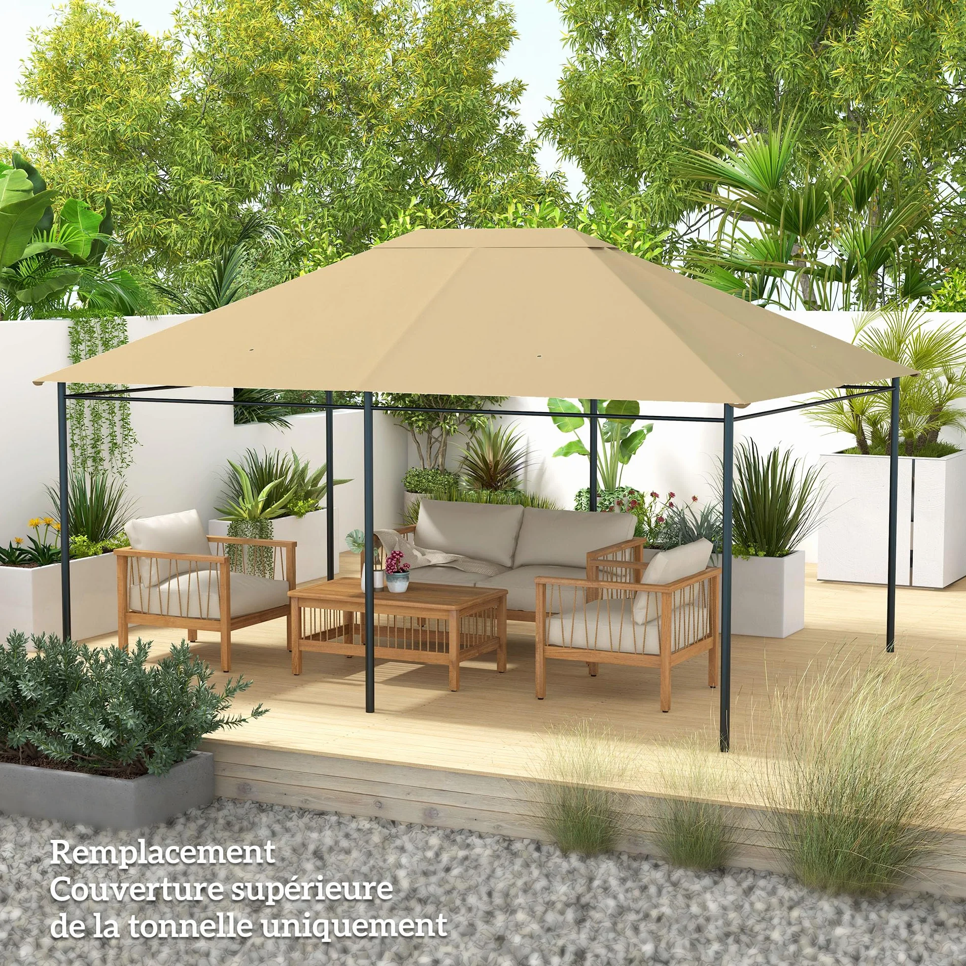 Outsunny Toile de Remplacement pour Tonnelle Gazebo Jardin Polyester Haute densité 180 g/m² Anti-UV 3 x 4 m Kaki