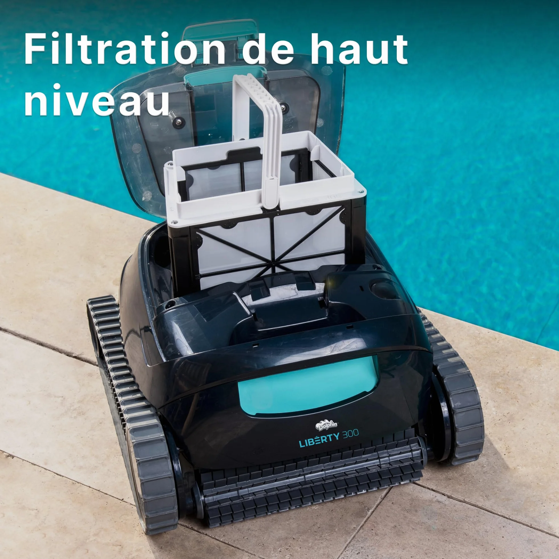 Dolphin Liberty 300 Robot Piscine sans Fil, Fond et Parois, Filtration Ultra-Fine, 150Min Autonomie, pour Piscines Jusqu'à 10m