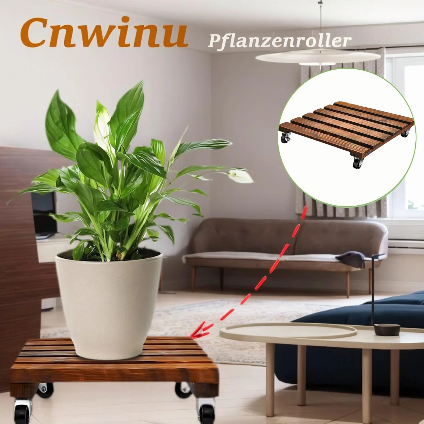 Lot de 2 roulettes pour plantes, pot de fleurs, soucoupe avec roues verrouillables 360°, planche à roulettes robuste en bois, résistant aux intempéries
