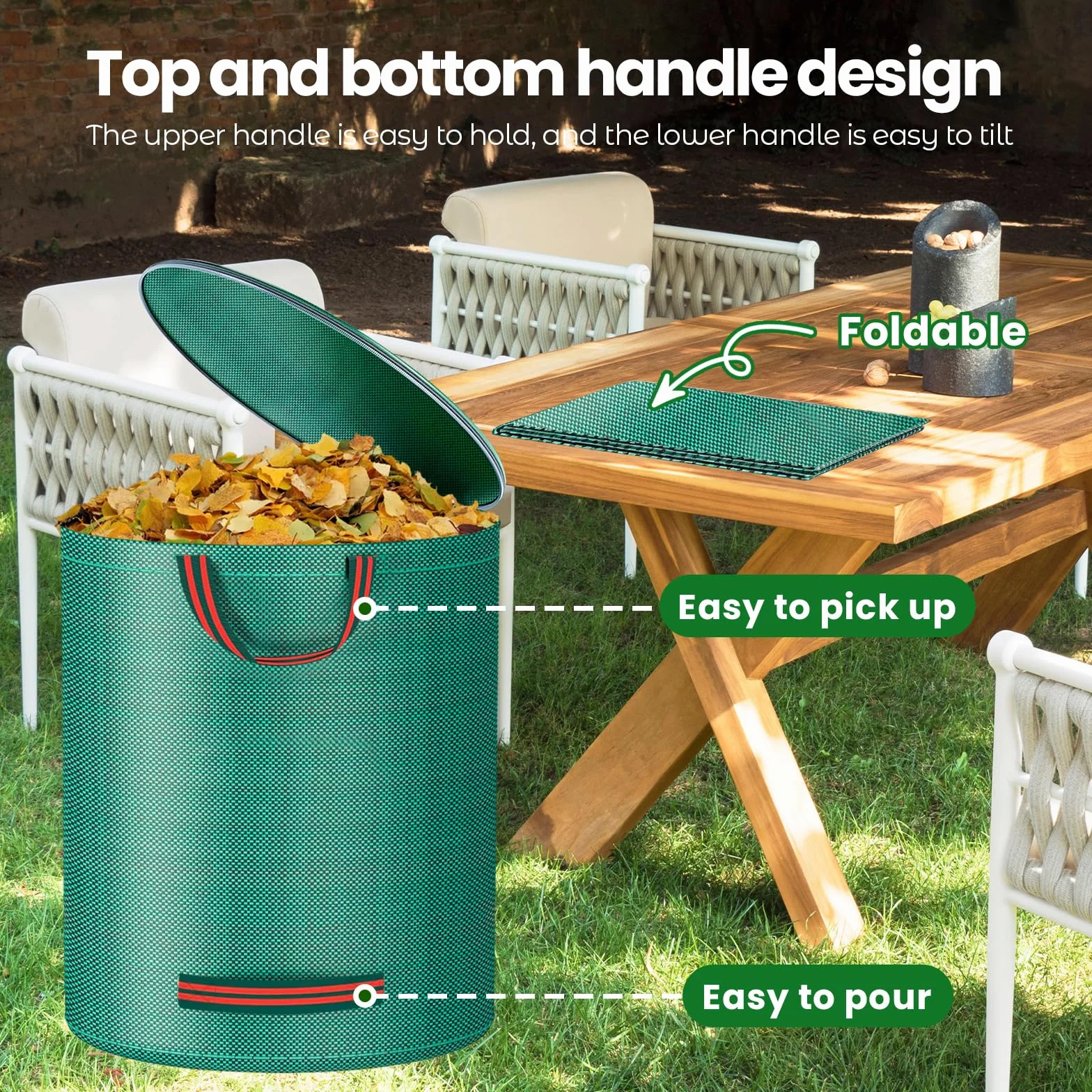 Sac Dechets Verts Resistant Lot de 2 Jardin Vegetaux avec Couvercle Poignées (500×2)