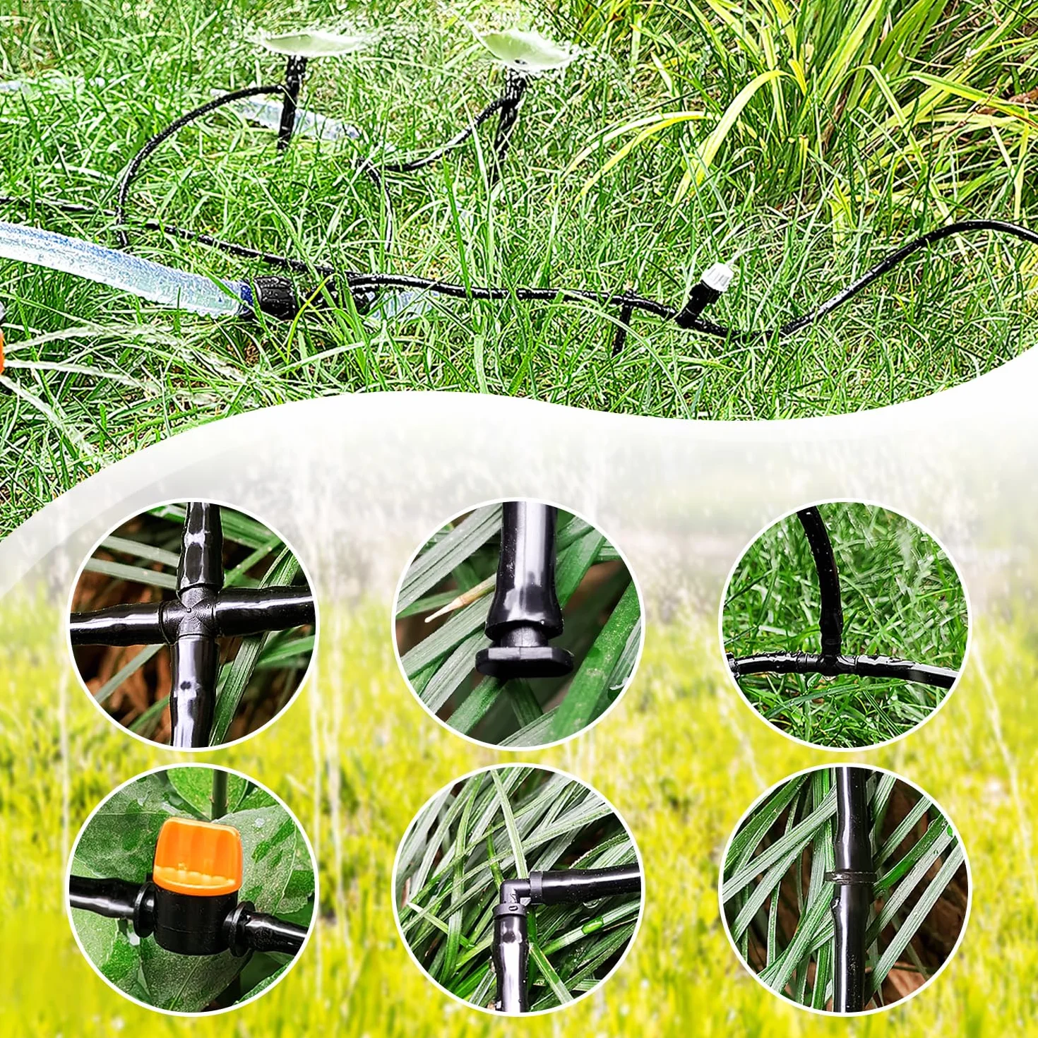Kit d'irrigation goutte 55 pièces 4/6 mm 5m tuyau irrigation avec raccords cannelés droits connecteurs T bouchons extrémité