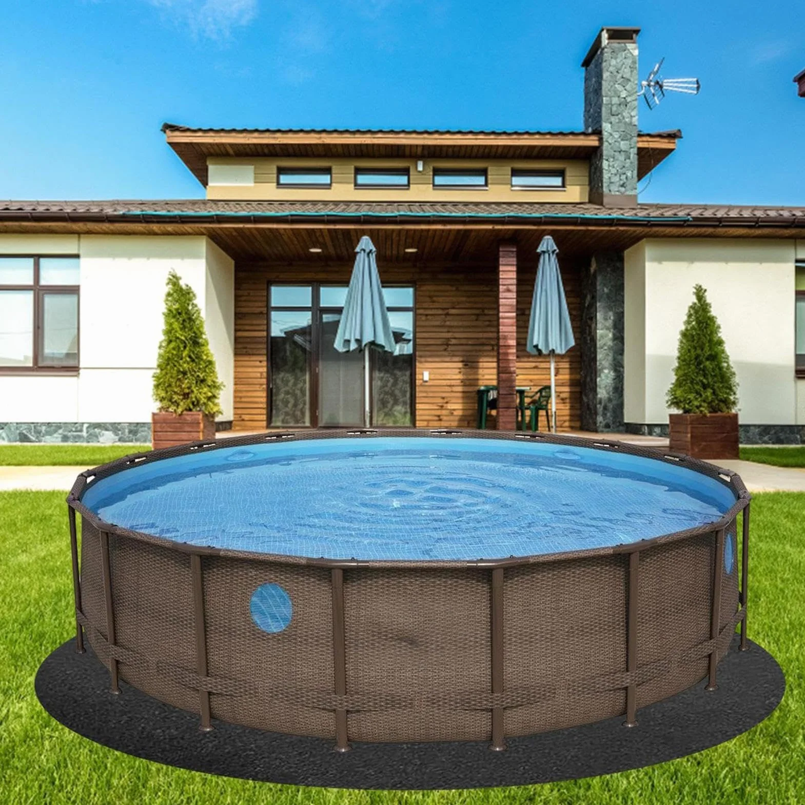 Tapis de Piscine en Polyester Géotextile Anti-Perforation Heavy Duty Rond Rectangulaire